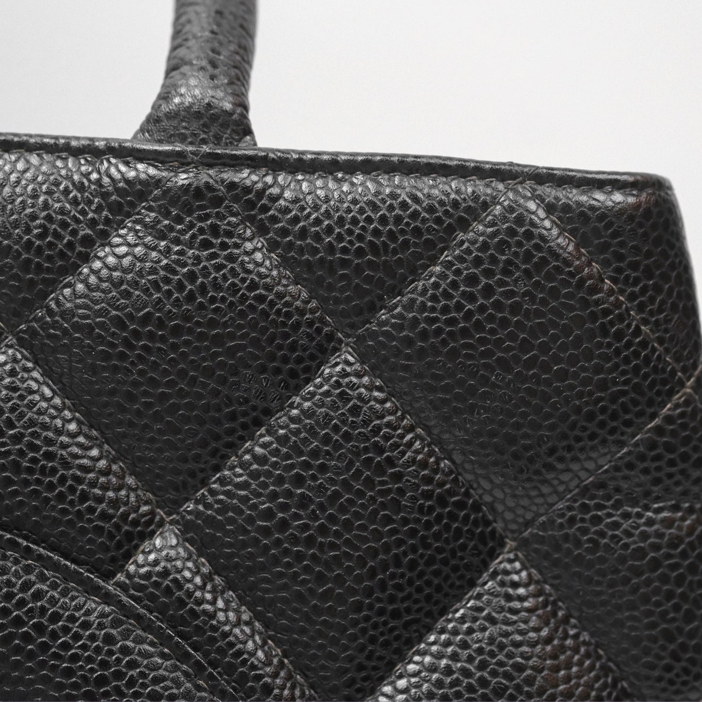 Chanel Vintage Medallion CC Black Caviar Tote Bag Gold Hardware