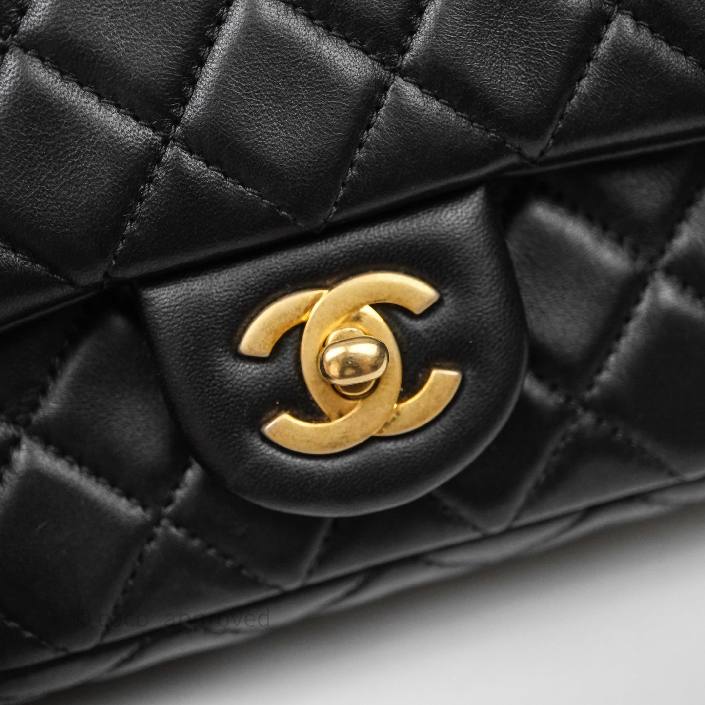 Chanel Mini Rectangular Pearl Crush Quilted Black Lambskin Aged Gold Hardware