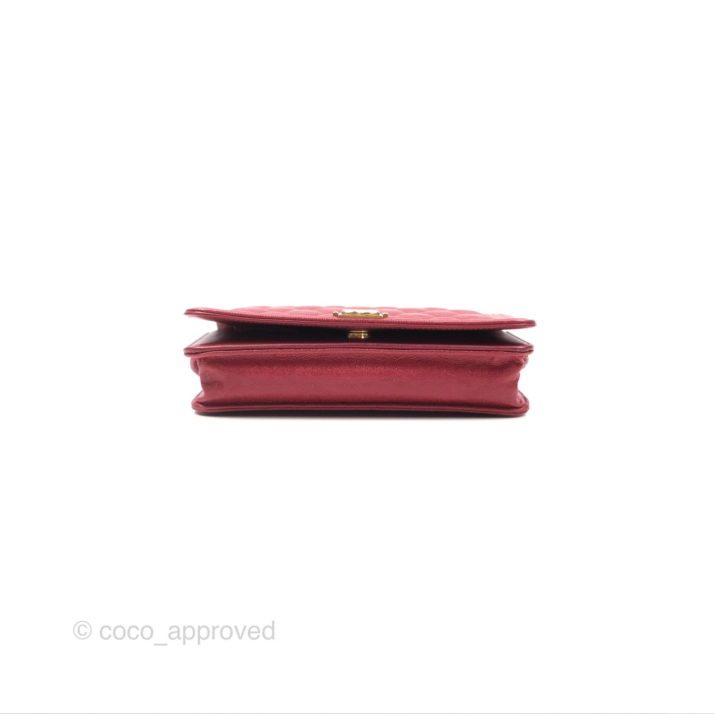 Chanel Quilted Boy Wallet on Chain WOC Red Caviar Aged Gold Hardware