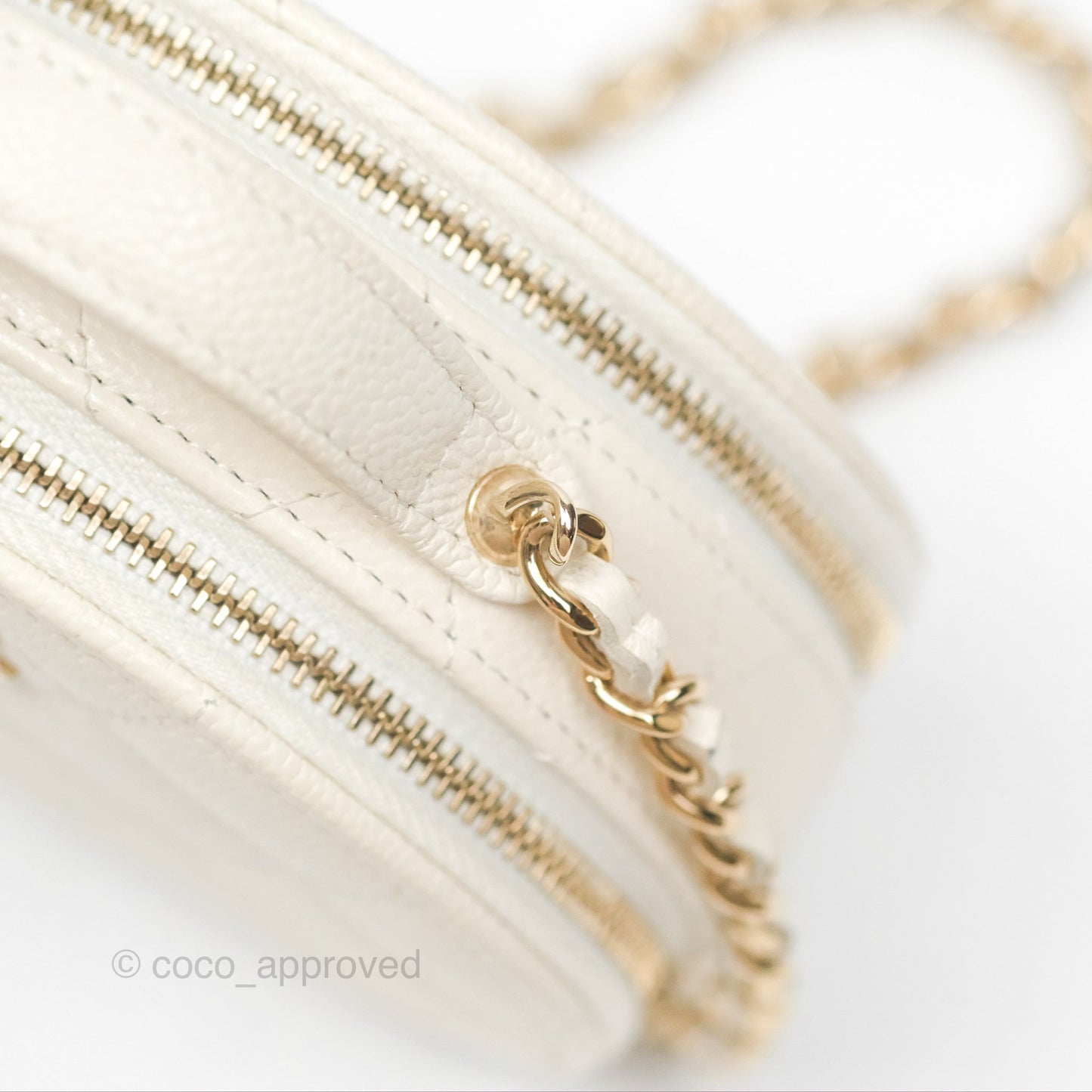 Chanel Mini Round Vanity Bag Handle With Care Ivory Caviar
