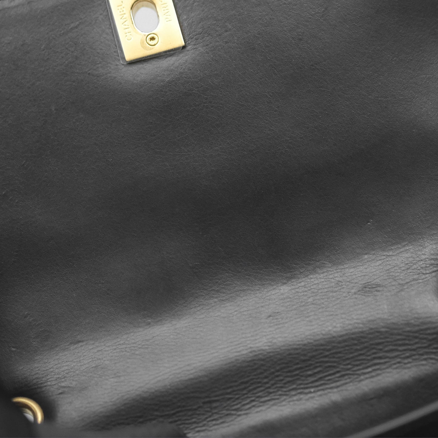 Chanel Quilted Side Chain Flap Bag Black Calfskin Aged Gold Hardware