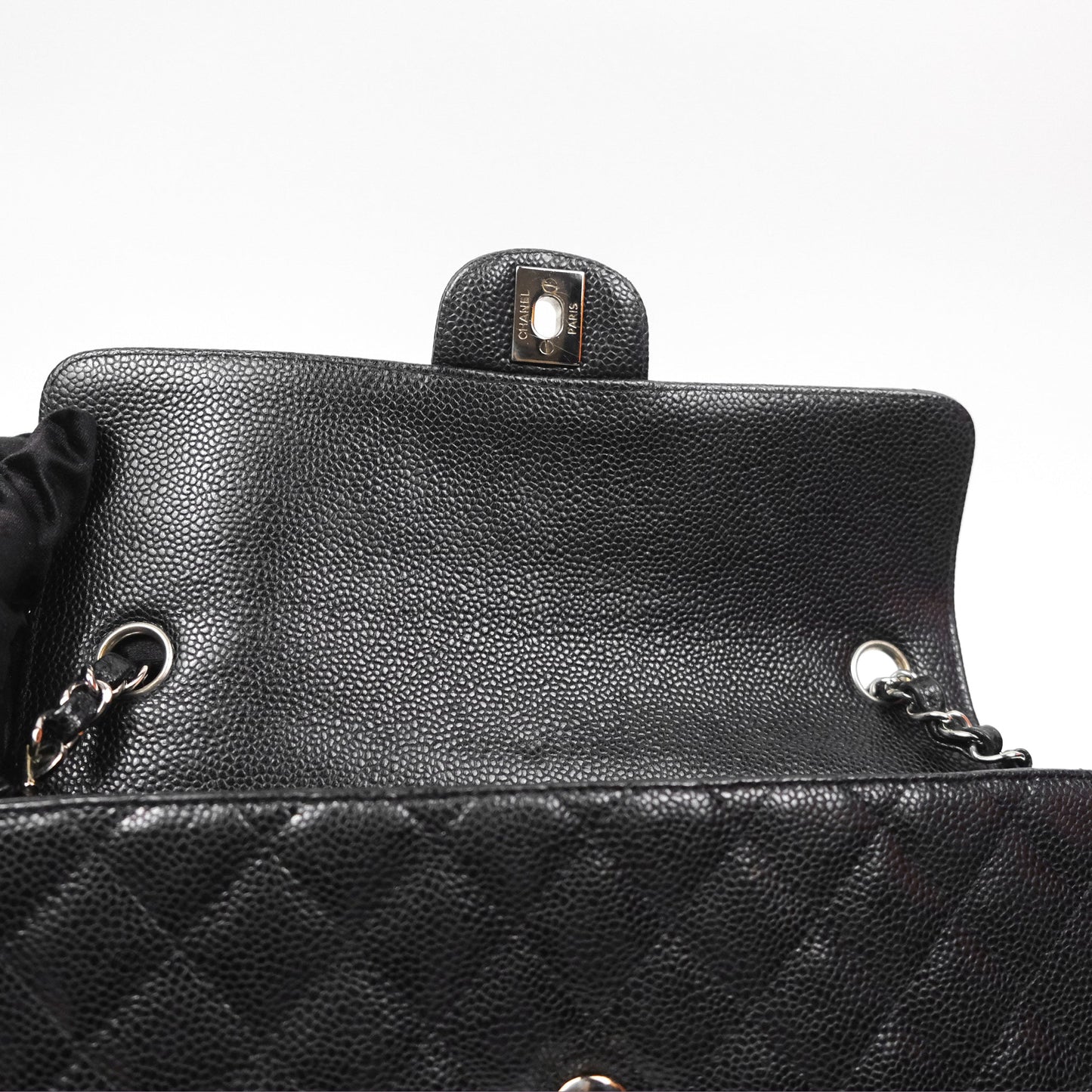 Chanel East West Flap Bag Black Caviar Silver Hardware
