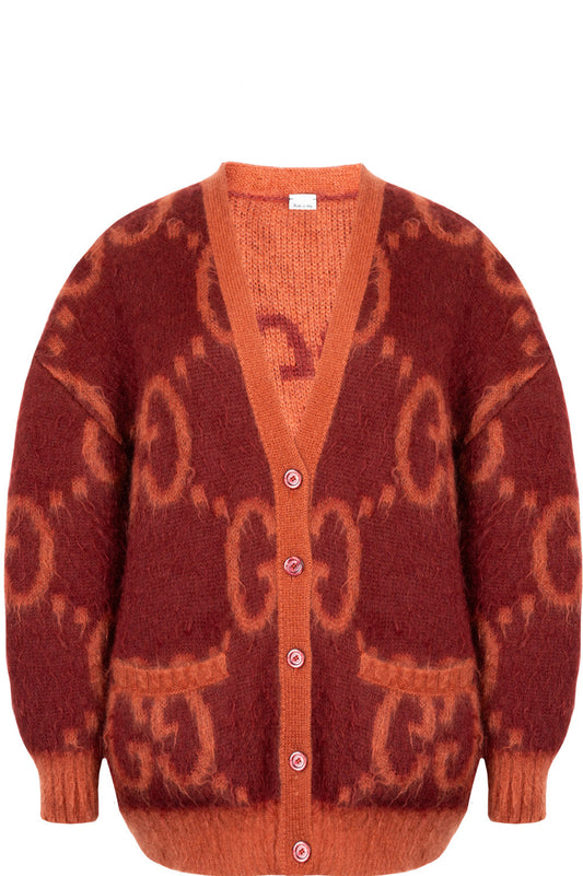 Luxury Gucci Trending 2025 GG Reversible Knit Cardigan Red Orange
