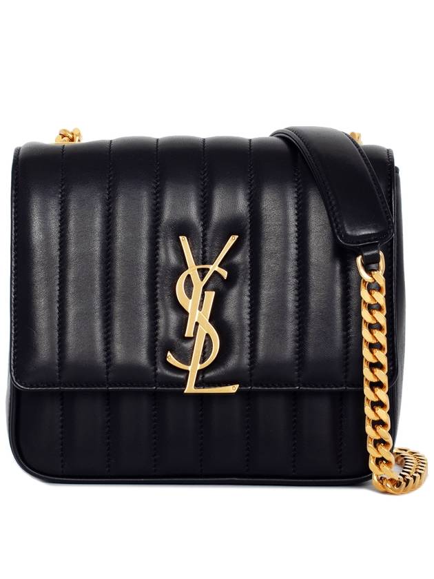 Luxury Saint Laurent Women's Gold Monogram Big Key Chain Leather Medium Shoulder Bag Black
