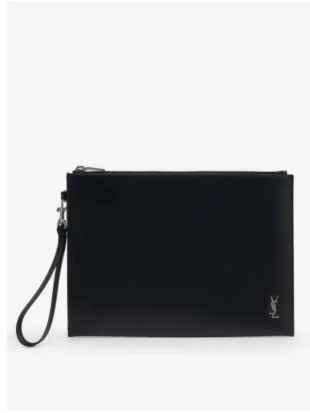Luxury Saint Laurent Tiny Monogram Silver Clutch Bag Black