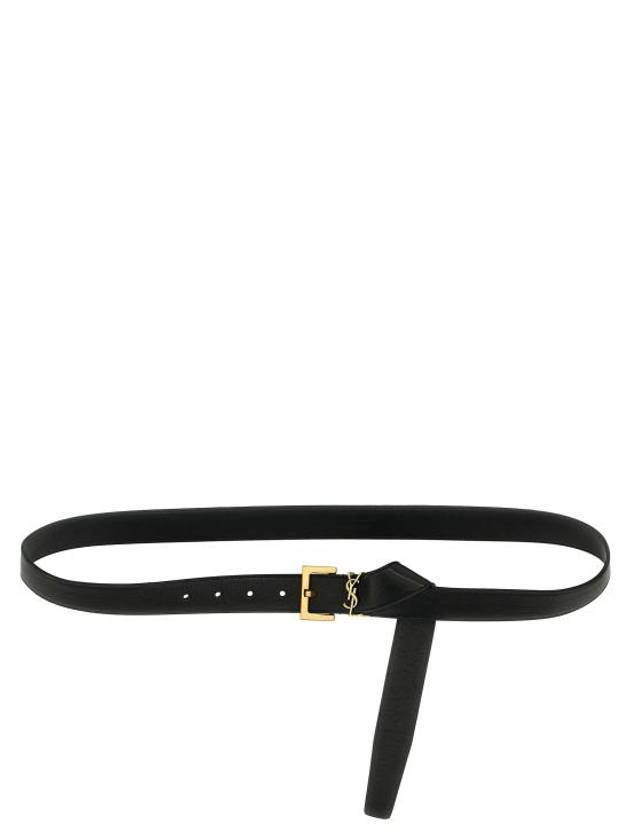 Luxury Saint Laurent Cassandre Leather Belt Black