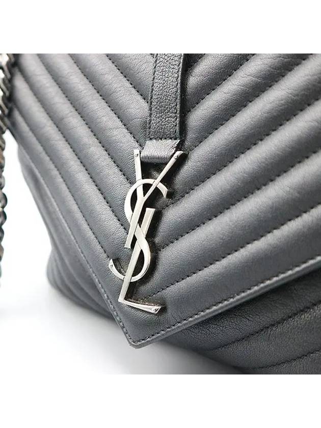 Luxury Saint Laurent 600278 Black leather YSL silver logo decoration COLLEGE large L size tote bag shoulder strap 2WAY