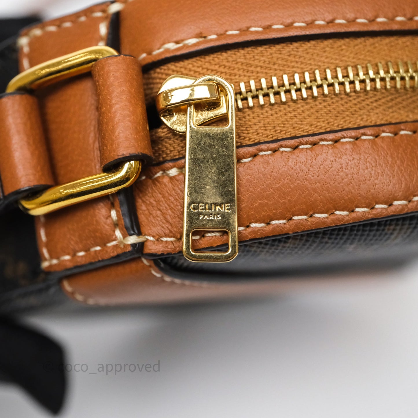 Celine Round Purse on Strap Triomphe Canvas Tan