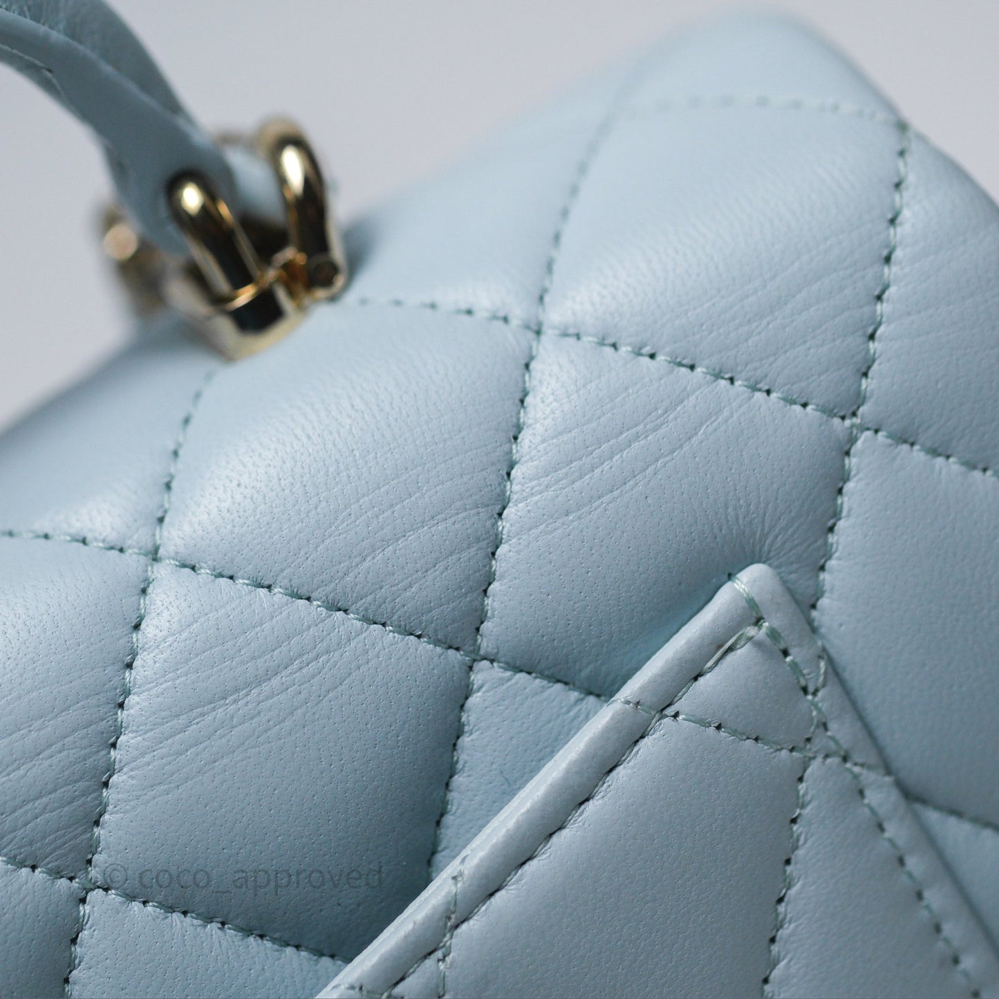 Chanel Top Handle Mini Rectangular Flap Light Blue Lambskin Gold Hardware