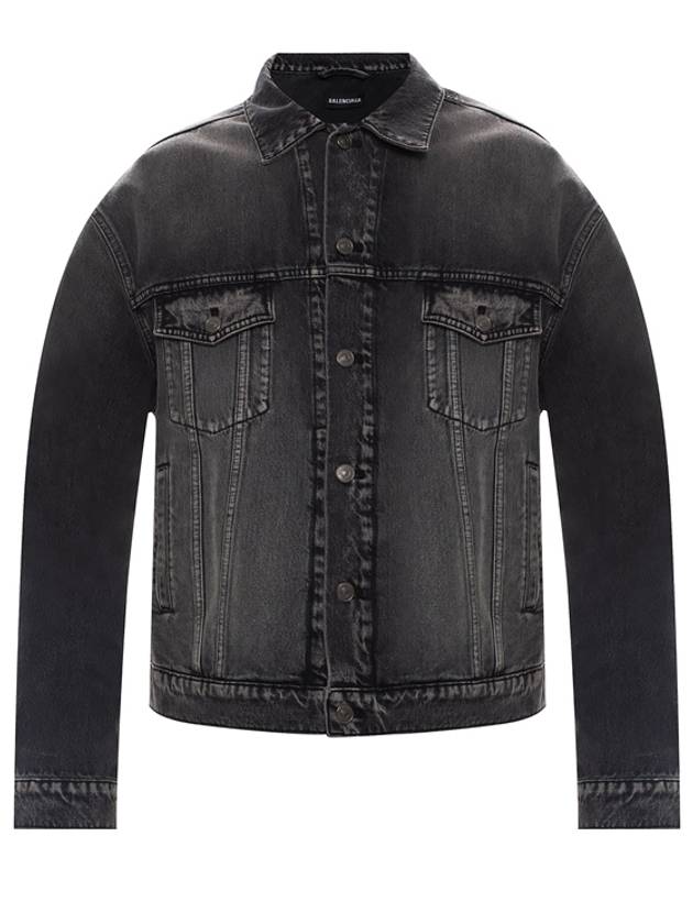 Luxury Balenciaga Notre Dame Print Denim Jacket Black