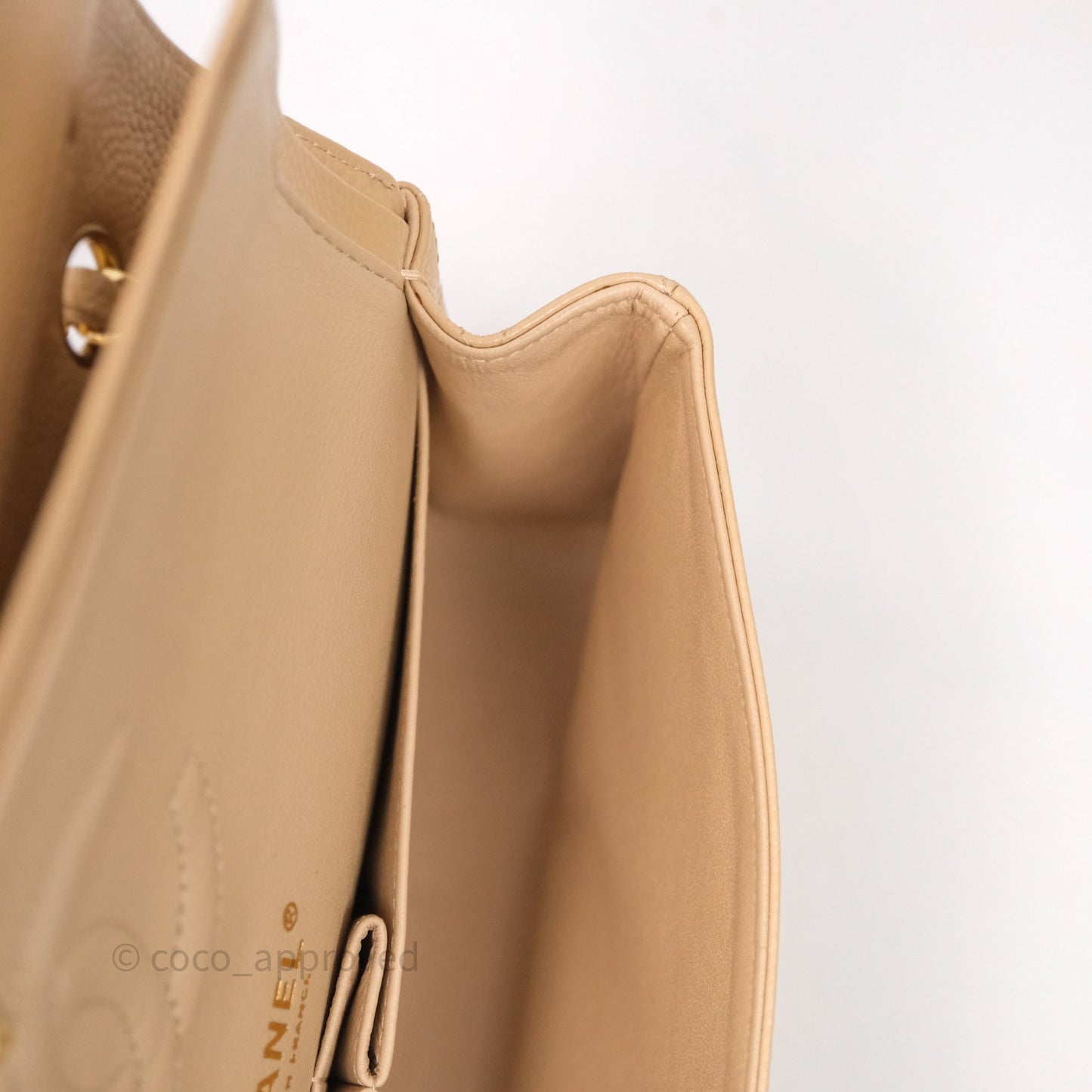 Chanel Classic M/L Medium Flap Quilted Beige Caviar Gold Hardware