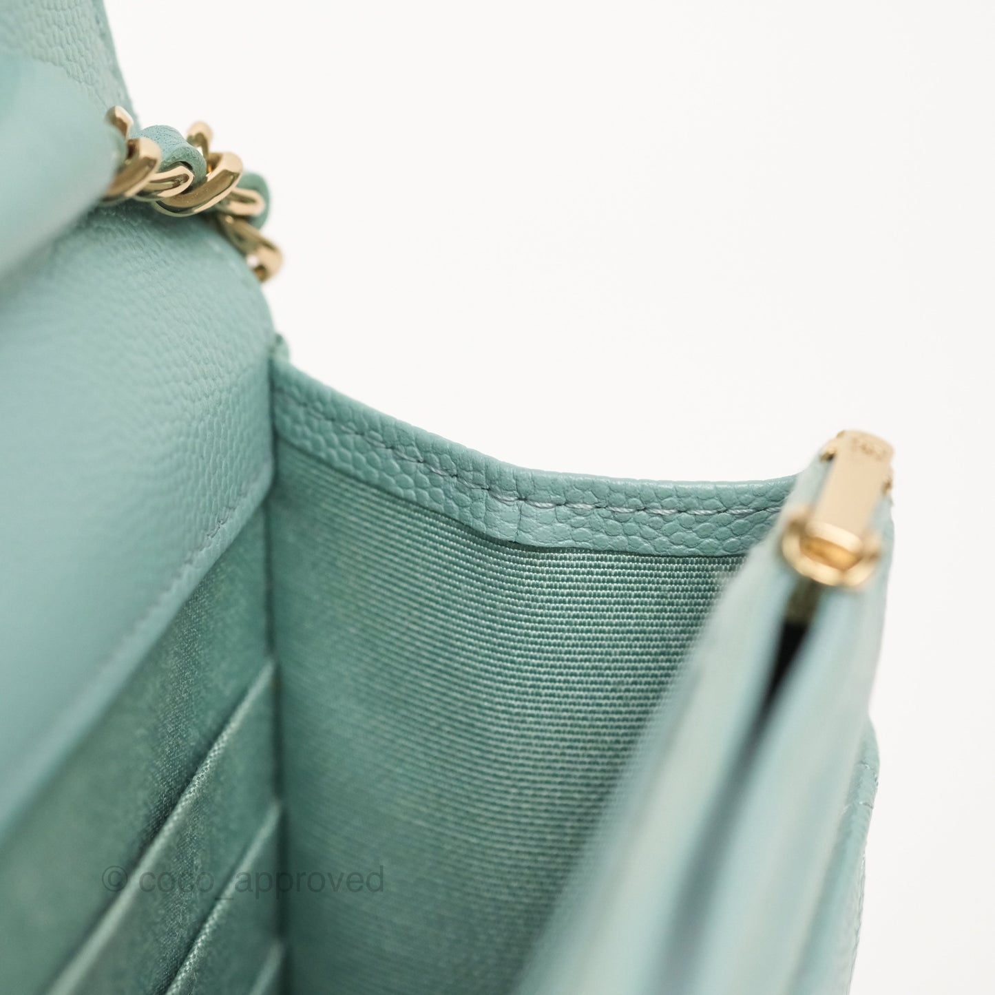 Chanel Quilted Classic Wallet On Chain WOC Tiffany Blue Caviar Gold Hardware
