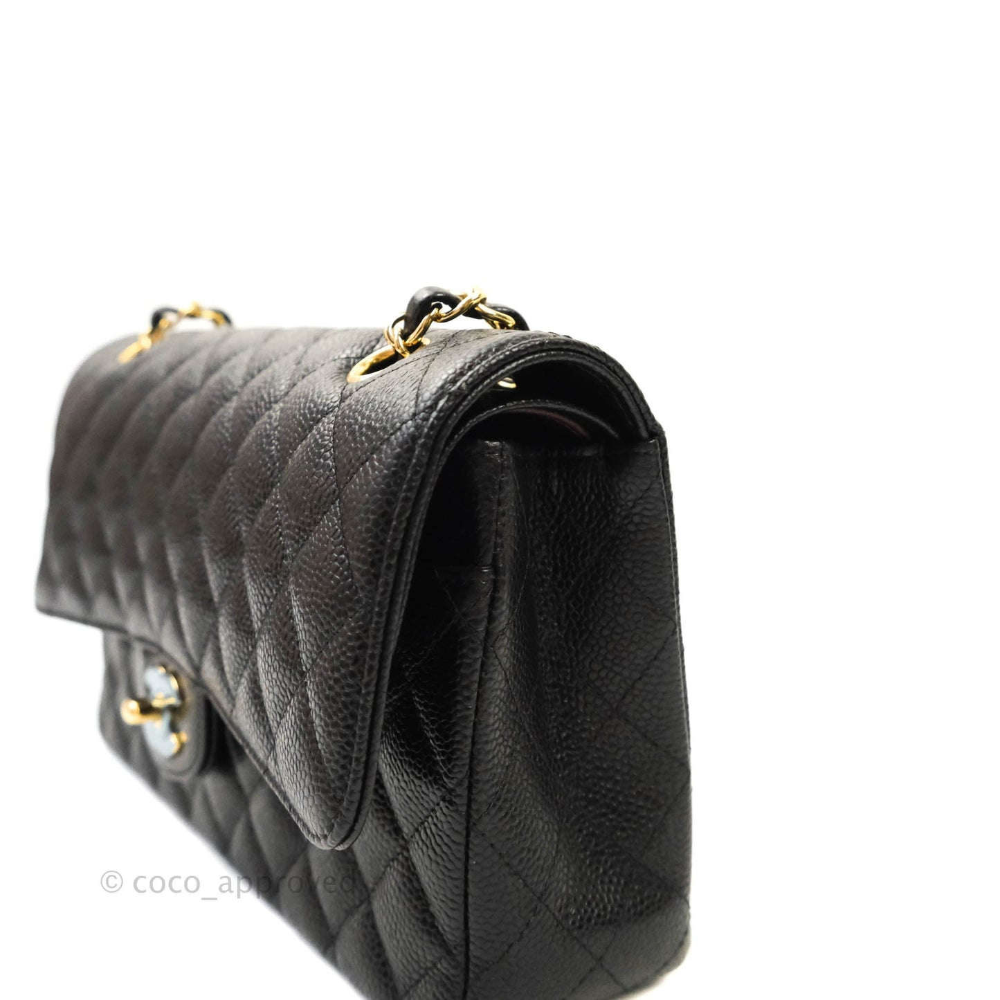 Chanel Quilted M/L Medium Double Flap Black Caviar Gold Hardware