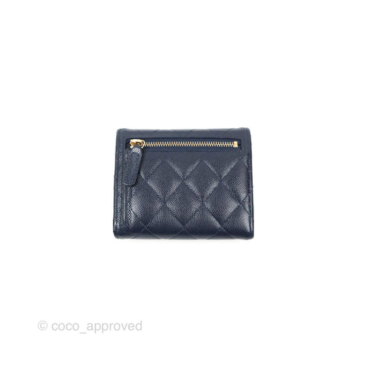 Chanel Classic Short Flap Wallet Navy Caviar Gold Hardware