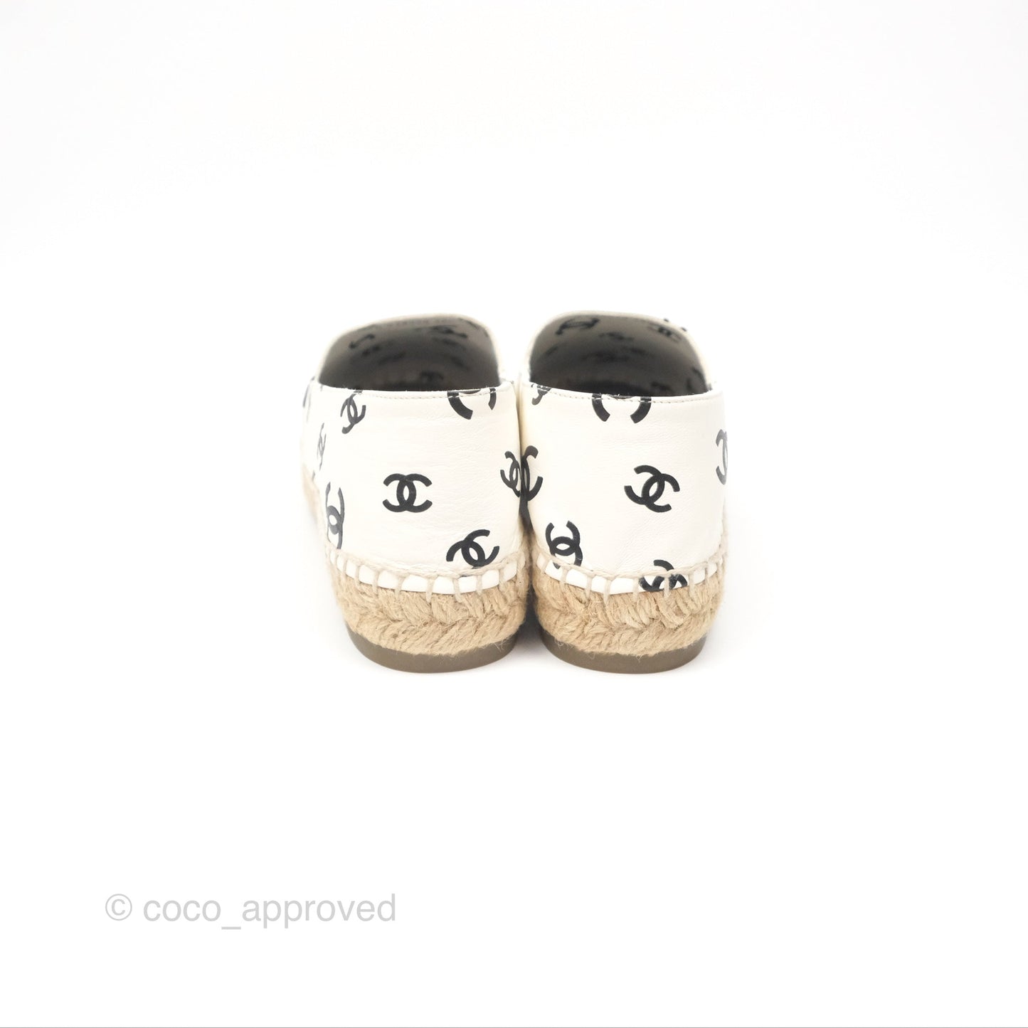 Chanel Printed CC Espadrilles White/Black Lambskin Size 38