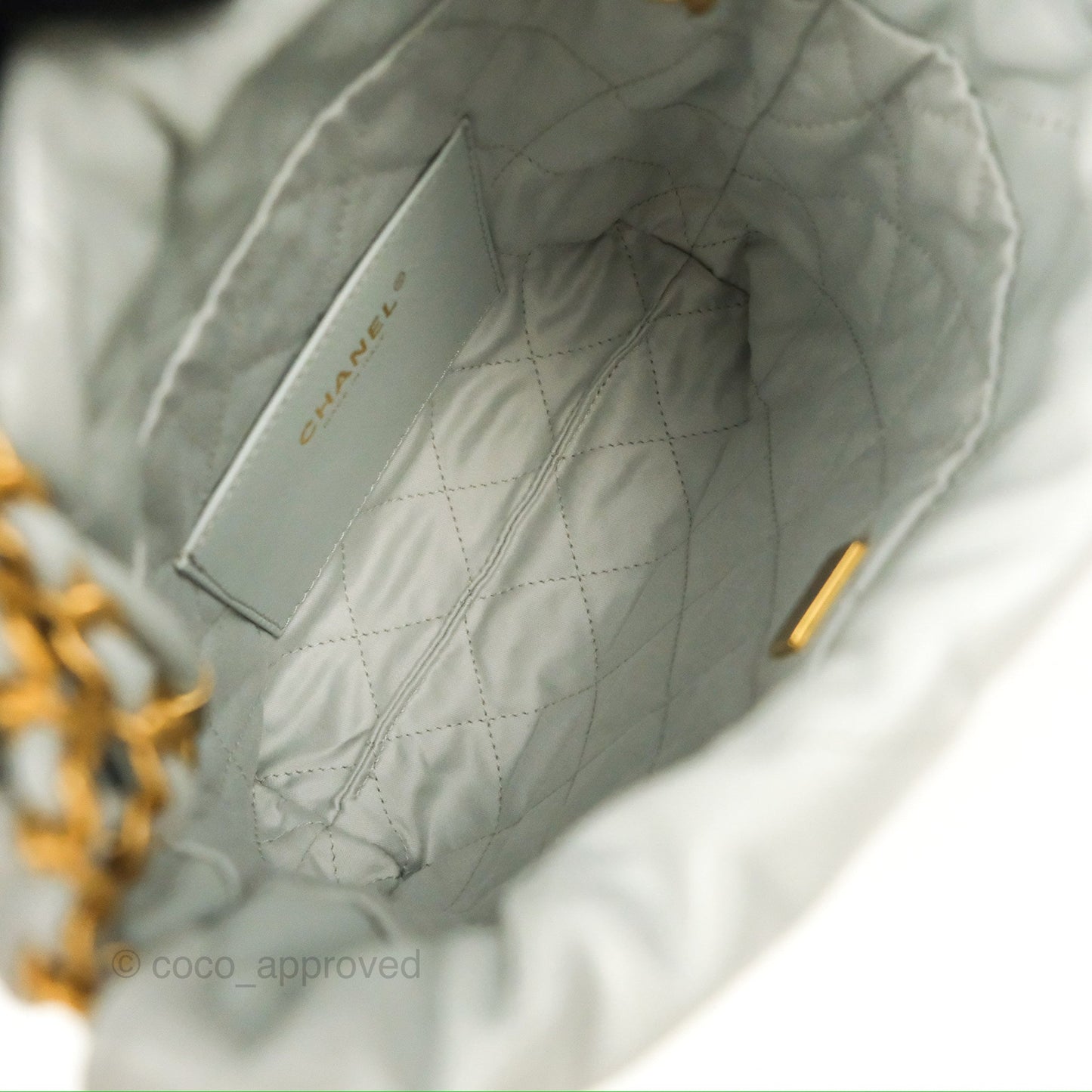 Chanel 22 Mini Bag Light Blue Grey Shiny Calfskin