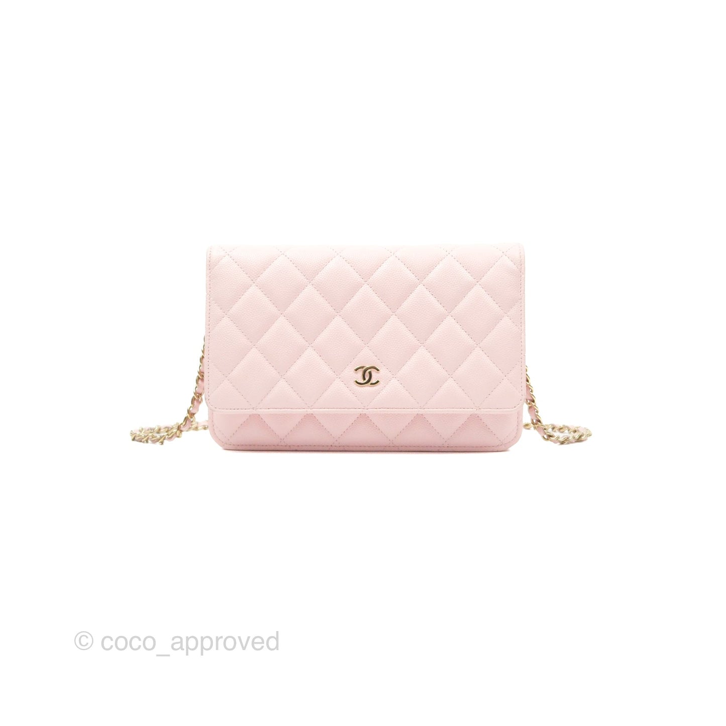 Chanel Quilted Classic Wallet On Chain WOC Pink Caviar Gold Hardware
