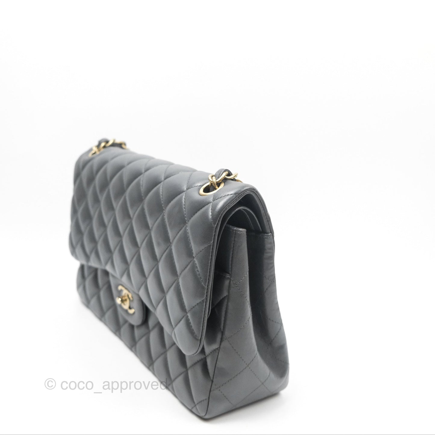 Chanel Jumbo Double Flap Dark Grey Lambskin Brushed Gold Hardware⁣⁣