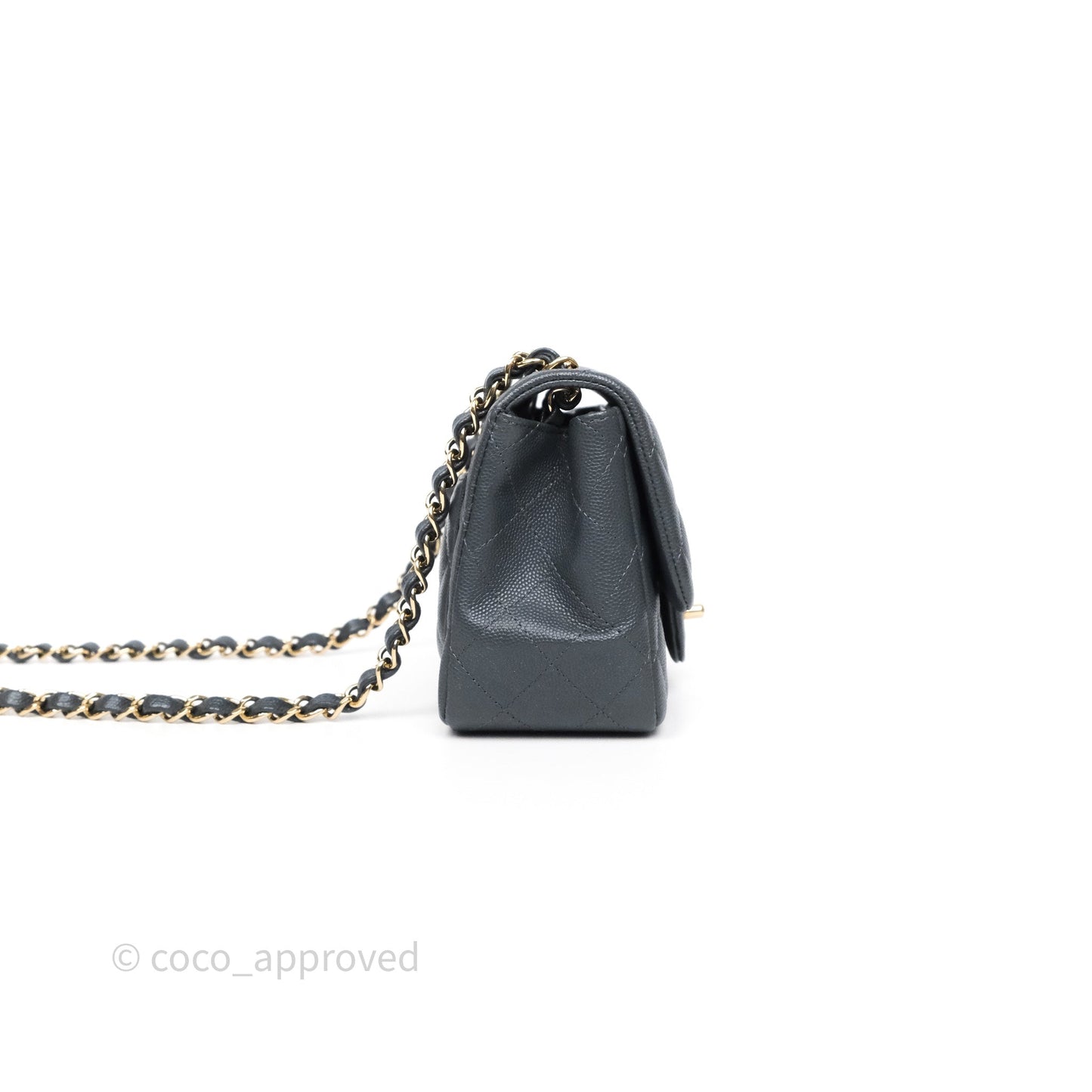 Chanel Mini Square Flap Quilted Dark Grey Blue Caviar Gold Hardware