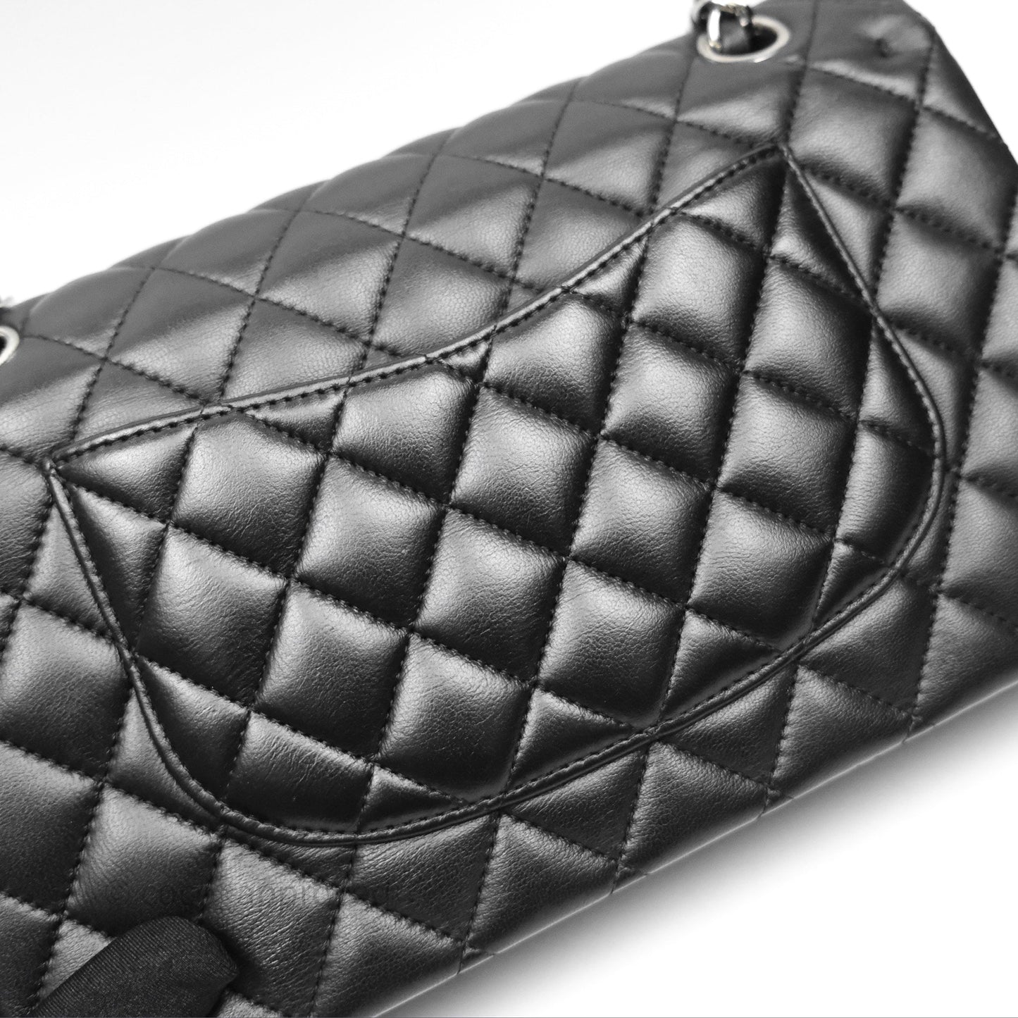 Chanel Classic M/L Medium Flap Quilted Black Lambskin Silver Hardware