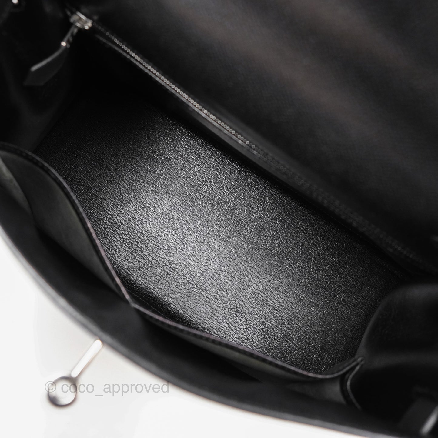 Hermès Vintage Kelly 28 Sellier Noir 89 Courchevel Palladium Hardware