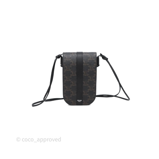 Celine Phone Pouch Black Triomphe Canvas