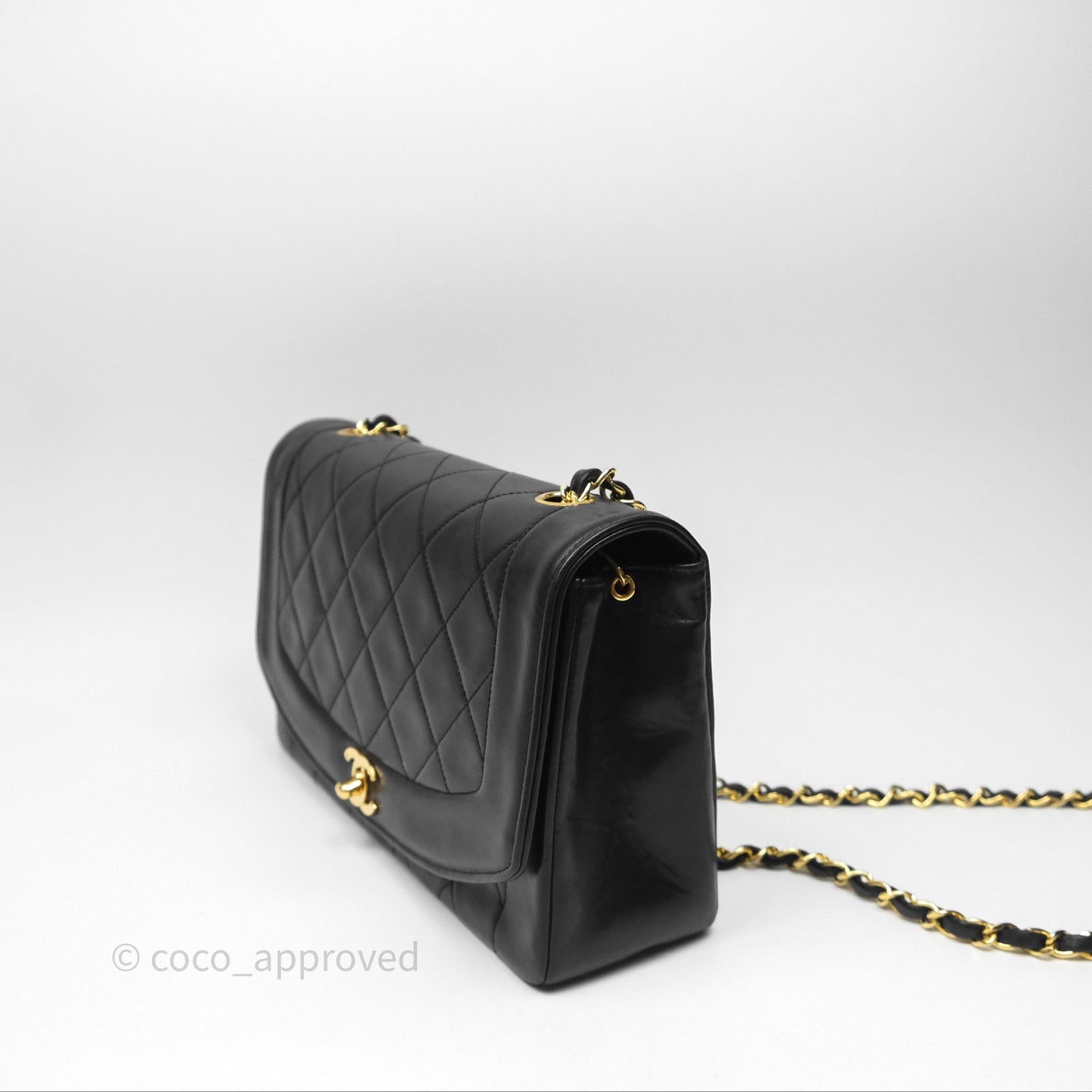 Chanel Medium Vintage Quilted Classic Diana Flap Bag Black Lambskin 24K Gold Hardware