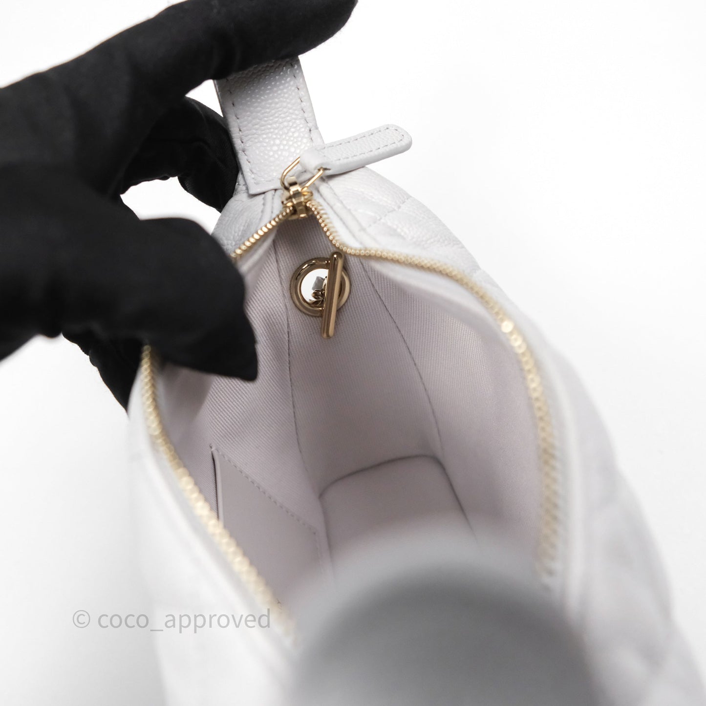 Chanel Quilted Hobo With Chain Light Grey Caviar Gold Hardware 25C