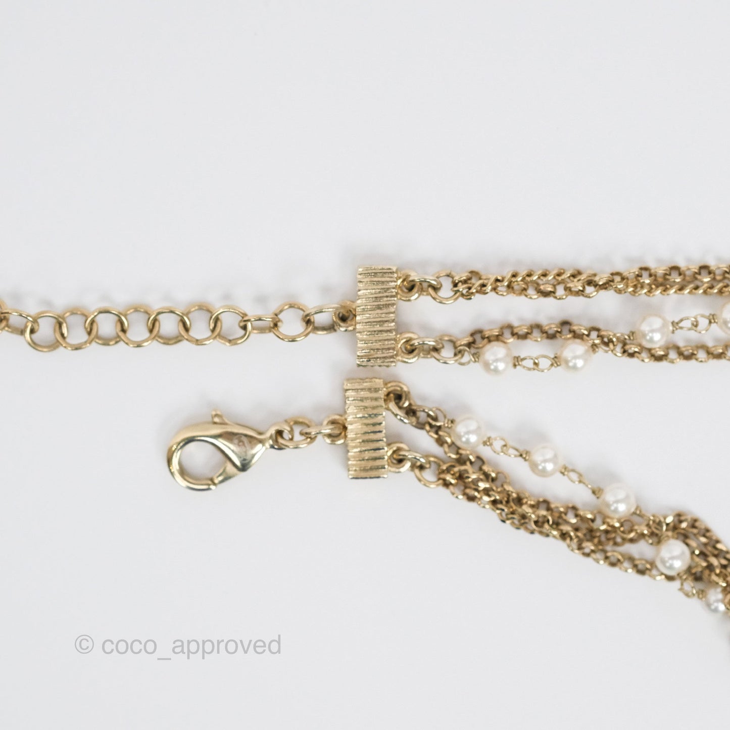 Chanel Pearl CC Green Bead Long Necklace Gold Tone 19S