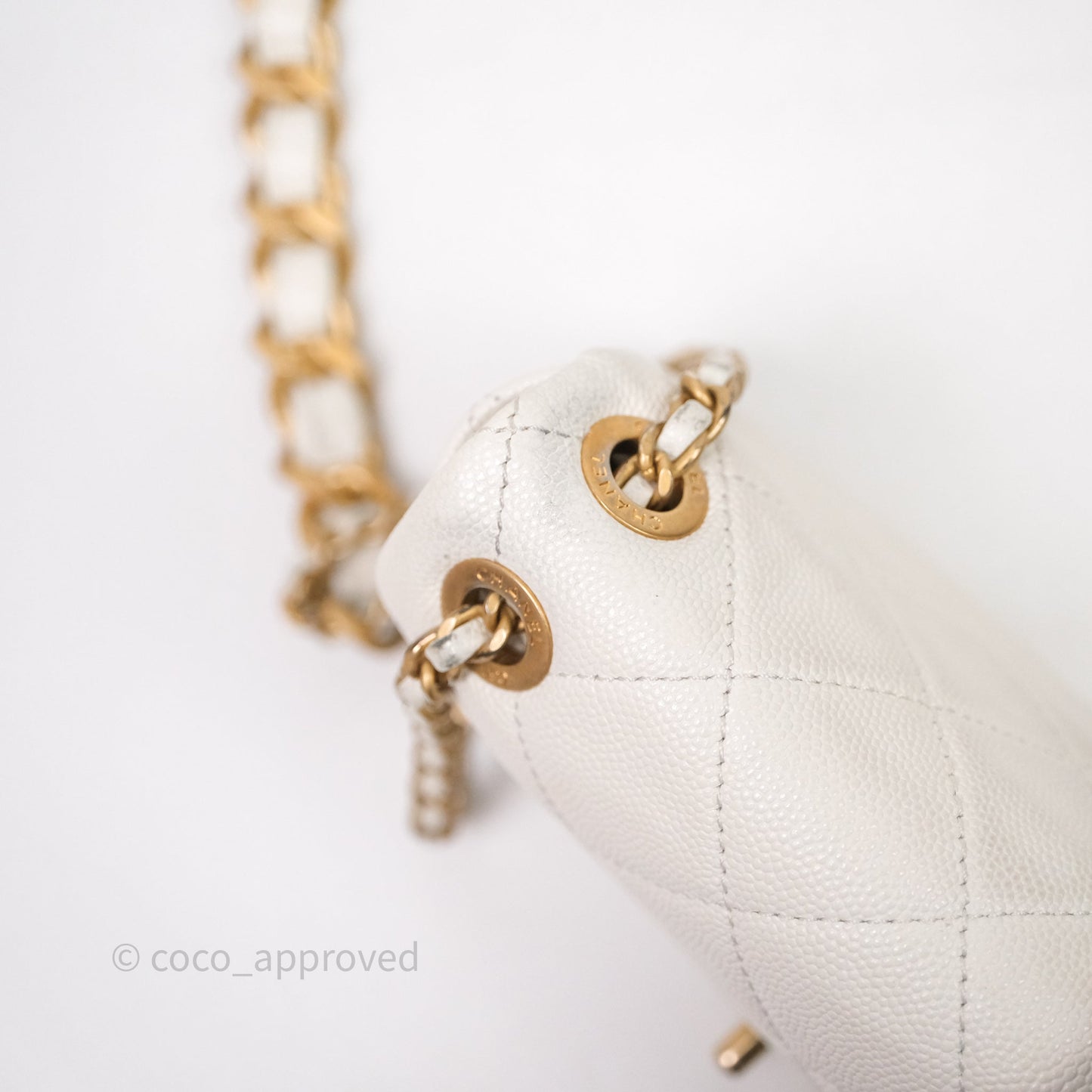 Chanel Mini Flap White Caviar Bag Double Chain Gold Hardware