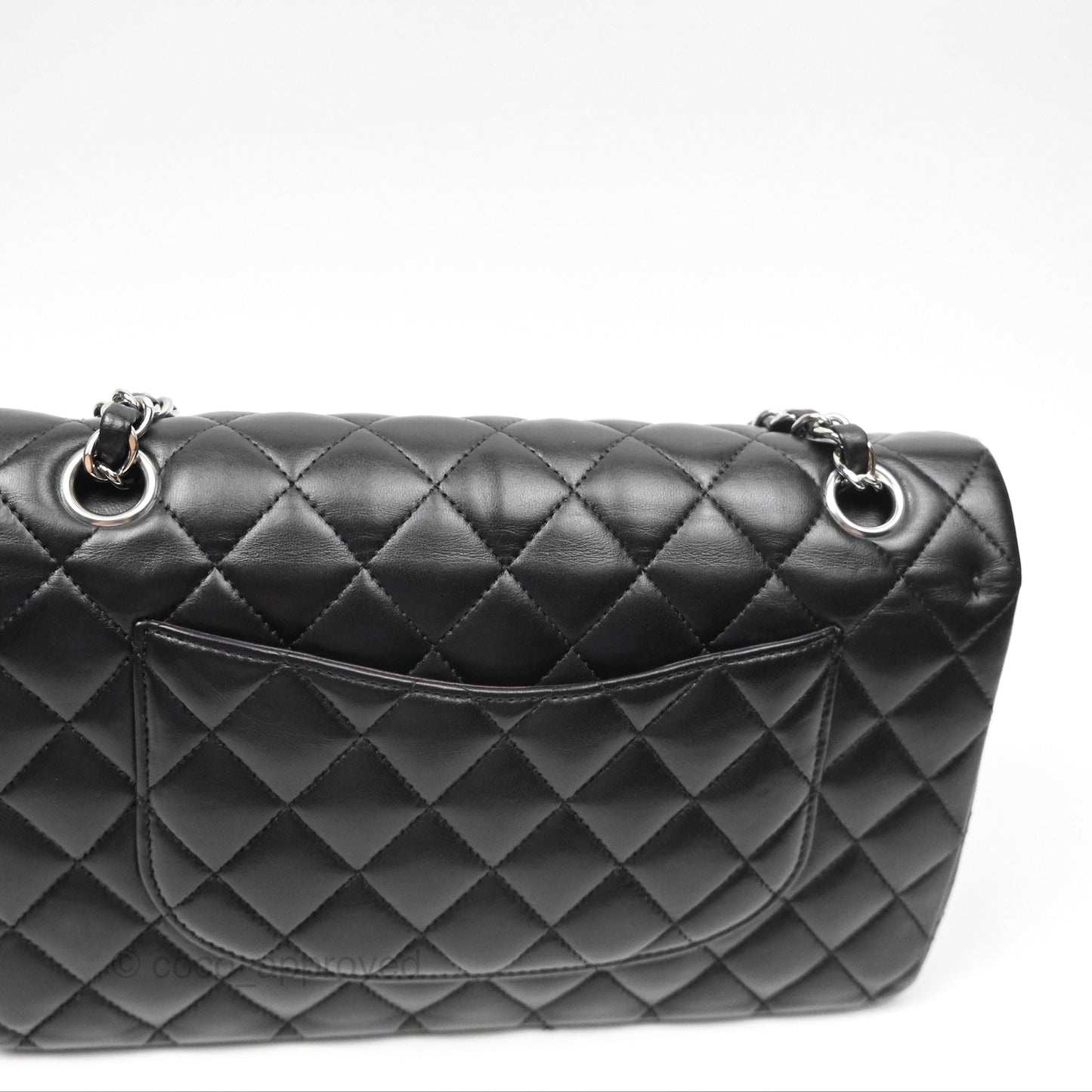 Chanel Classic M/L Medium Flap Quilted Black Lambskin Silver Hardware
