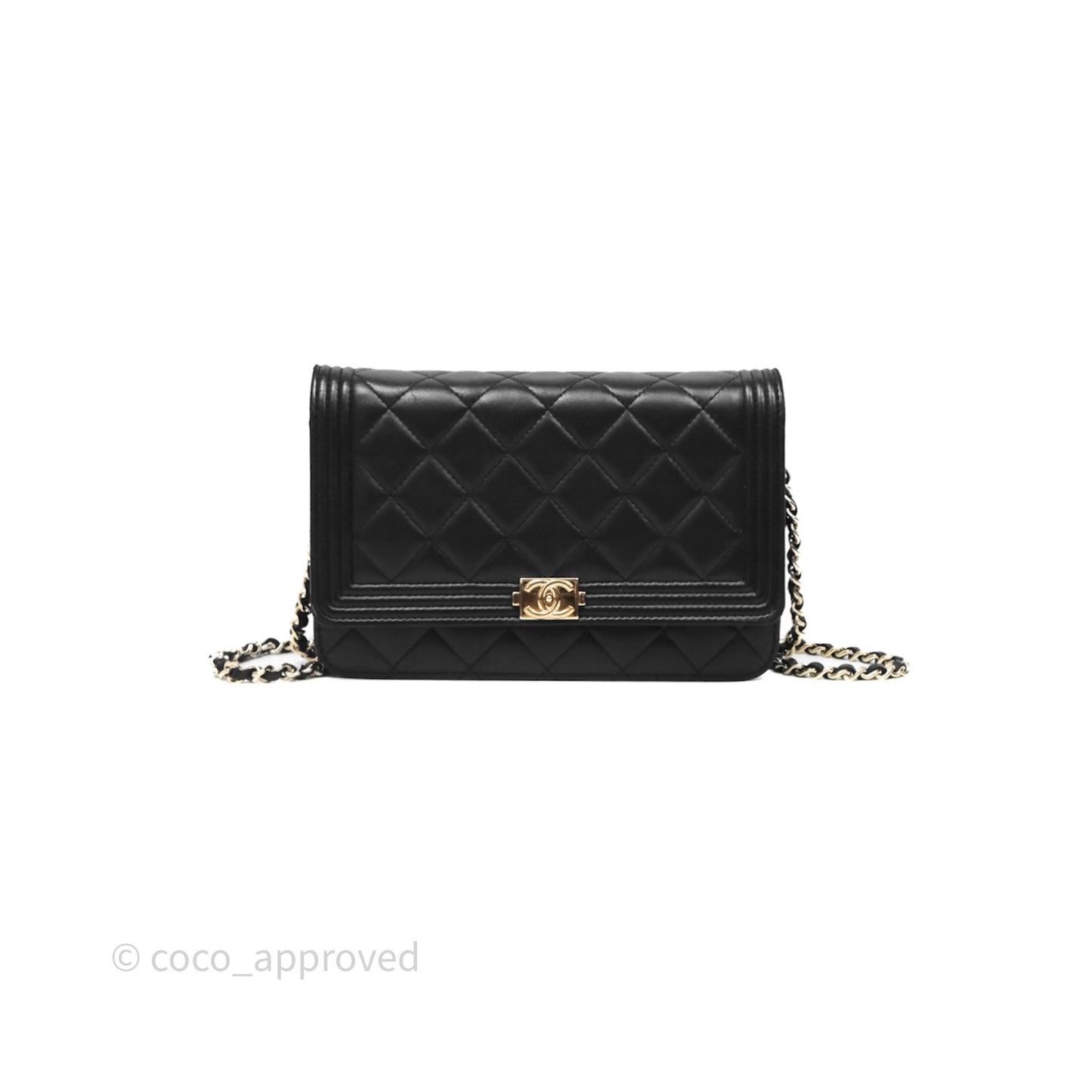 Chanel Black Quilted Lambskin Boy Wallet on Chain Gold Hardware