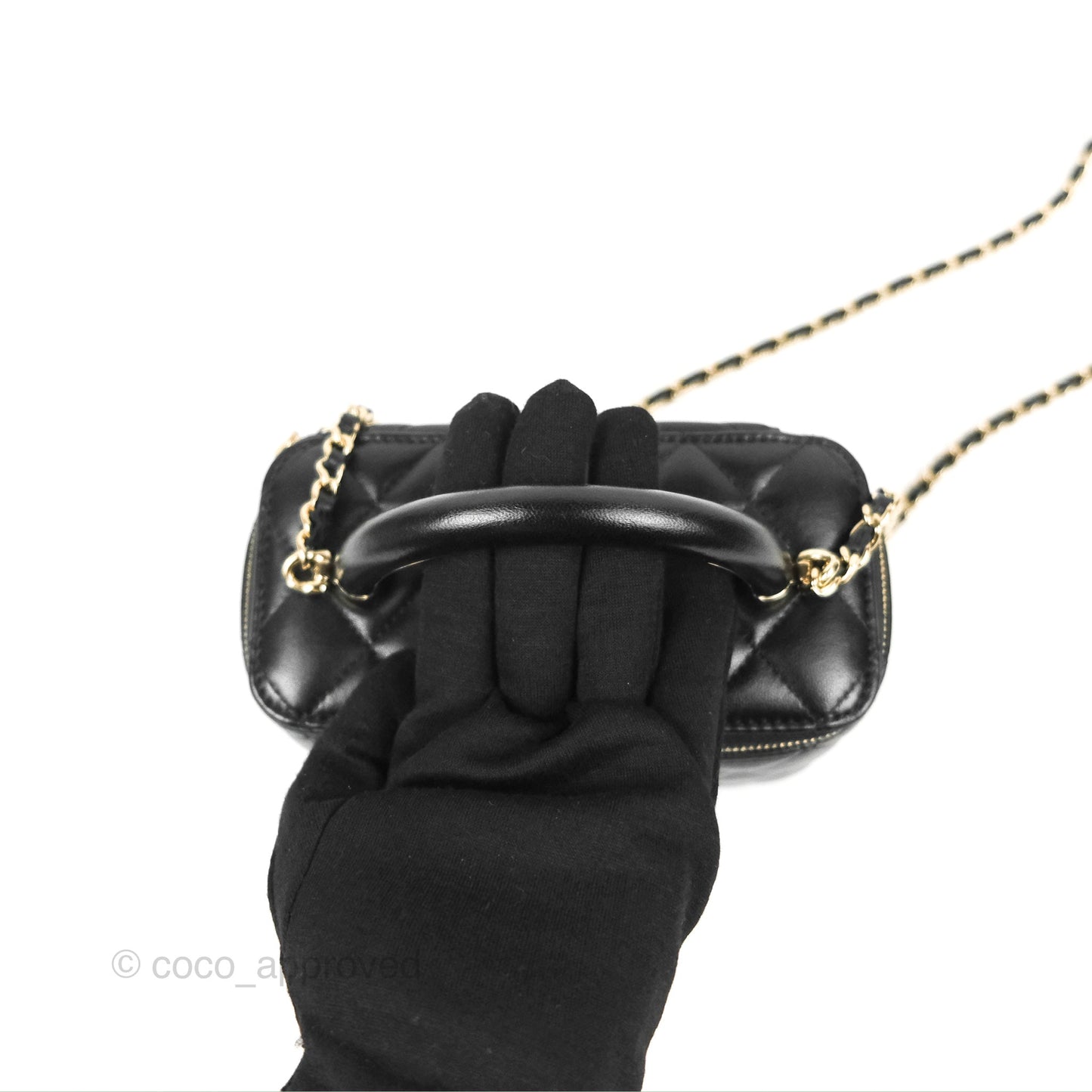 Chanel Vanity Rectangular Top Handle Black Lambskin Gold Hardware