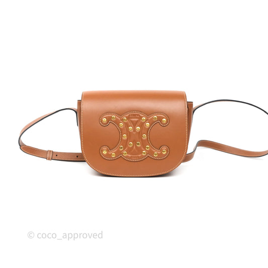 Celine Gold Studs Folco Cuir Triomphe in Smooth Calfskin Tan