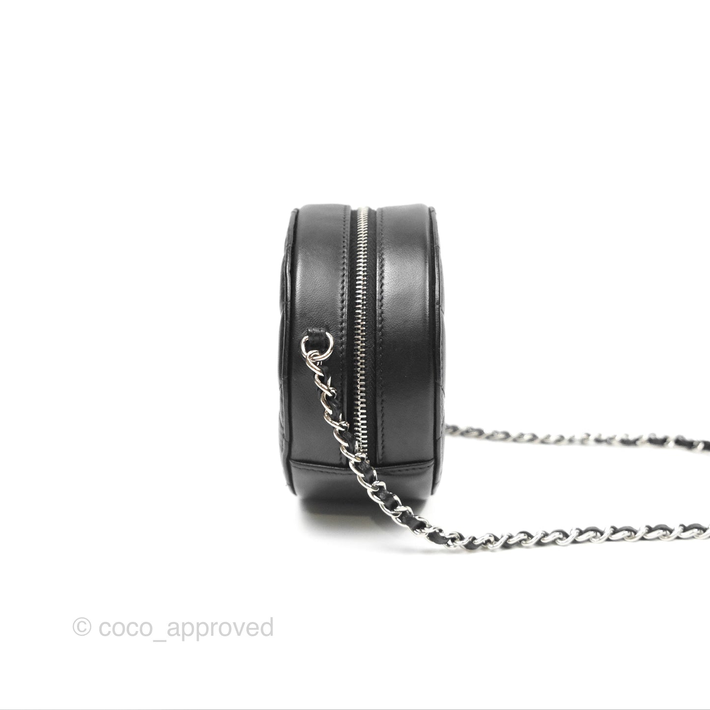 Chanel Classic Quilted Round Clutch With Chain Black Lambskin Silver Hardware