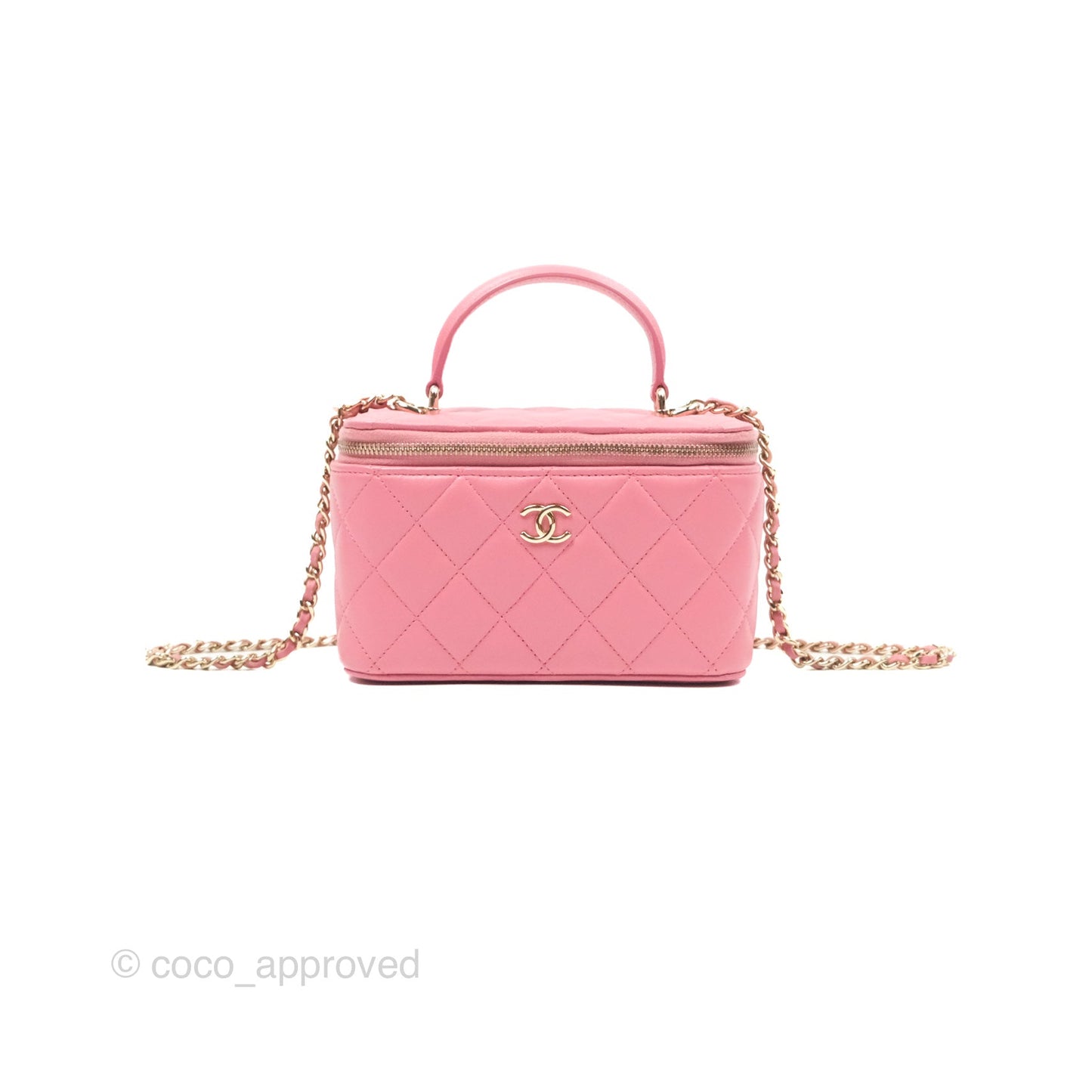 Chanel Vanity Rectangular Top Handle Pink Lambskin Gold Hardware