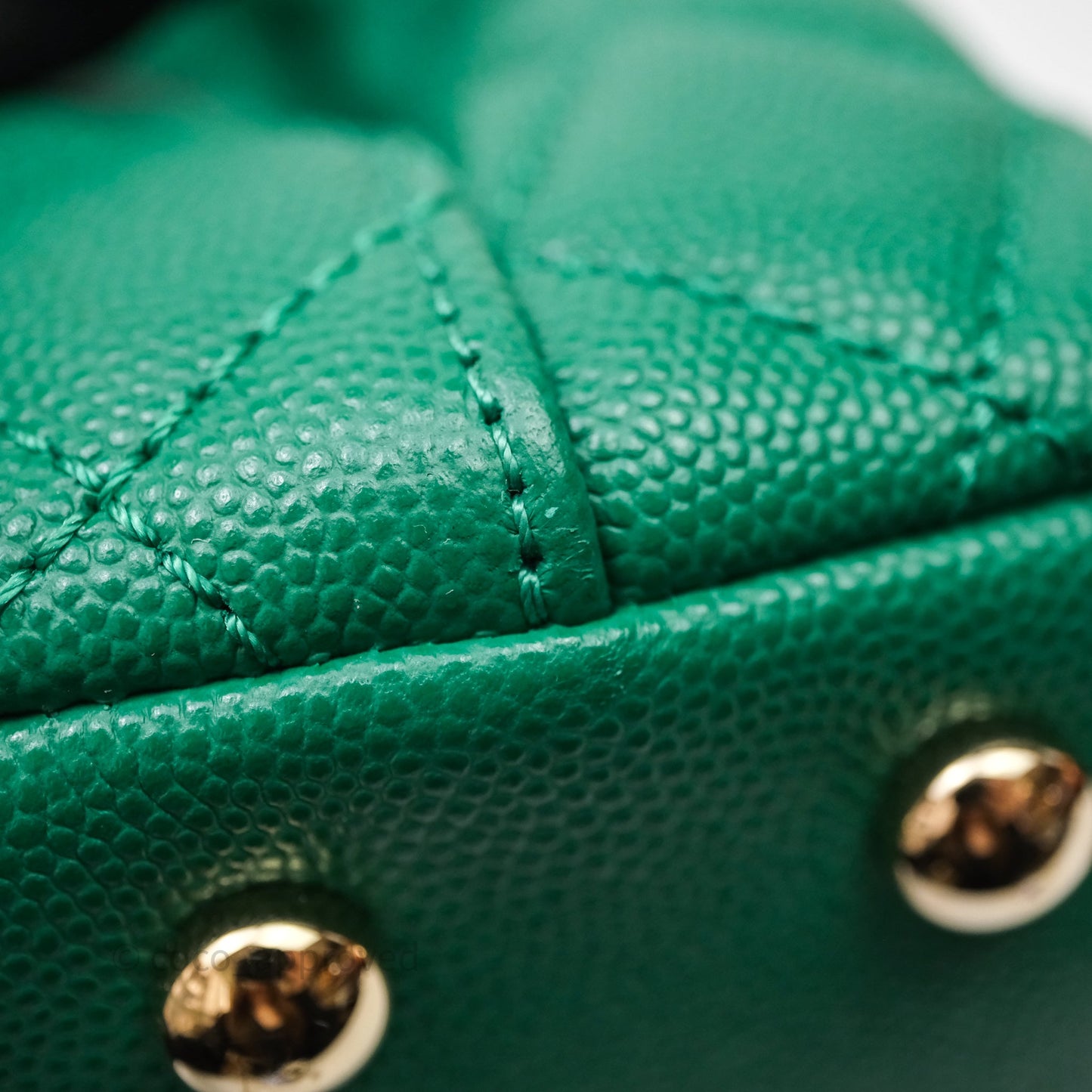Chanel Mini Coco Handle Quilted Green Caviar Gold Hardware