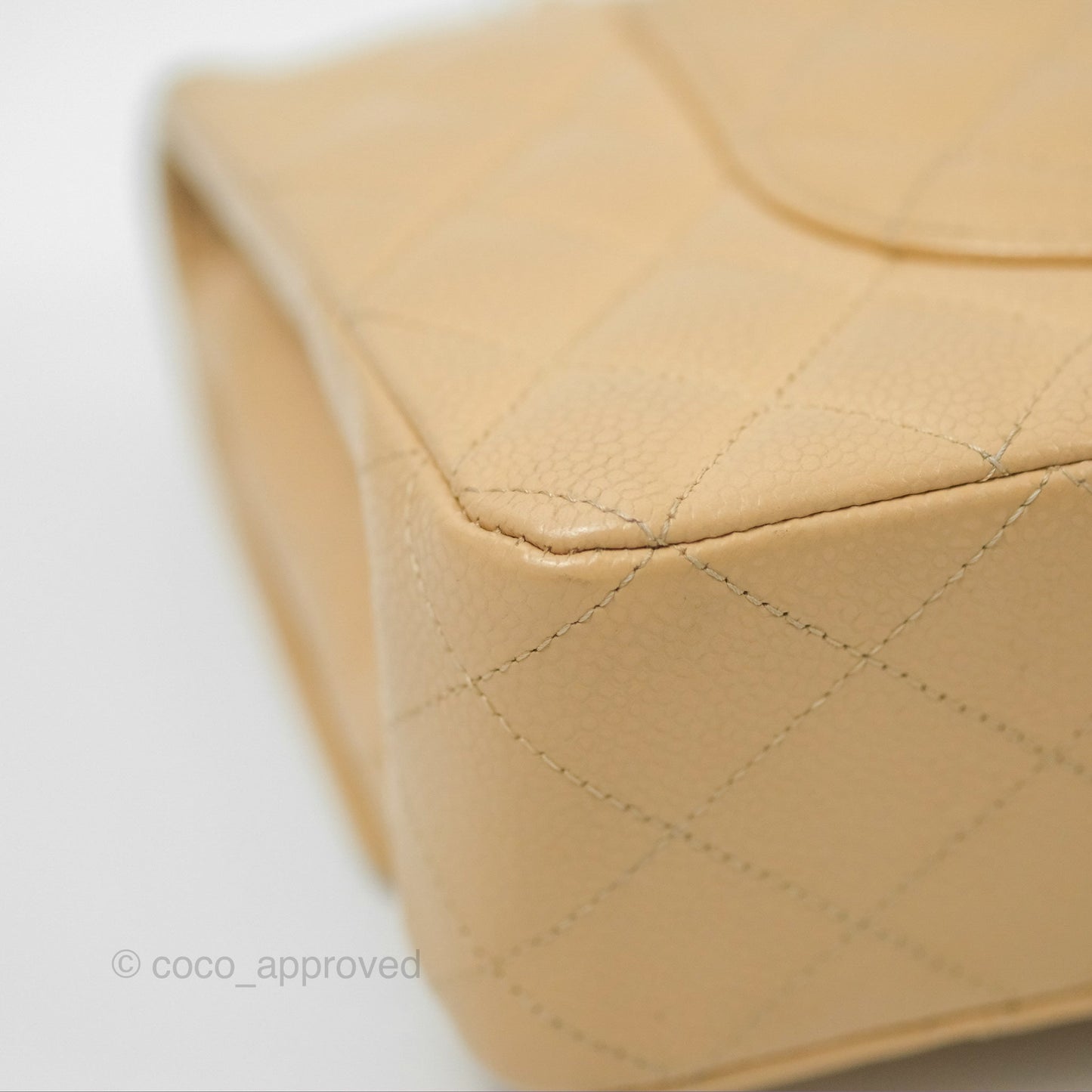 Chanel Classic M/L Medium Flap Quilted Beige Caviar Silver Hardware
