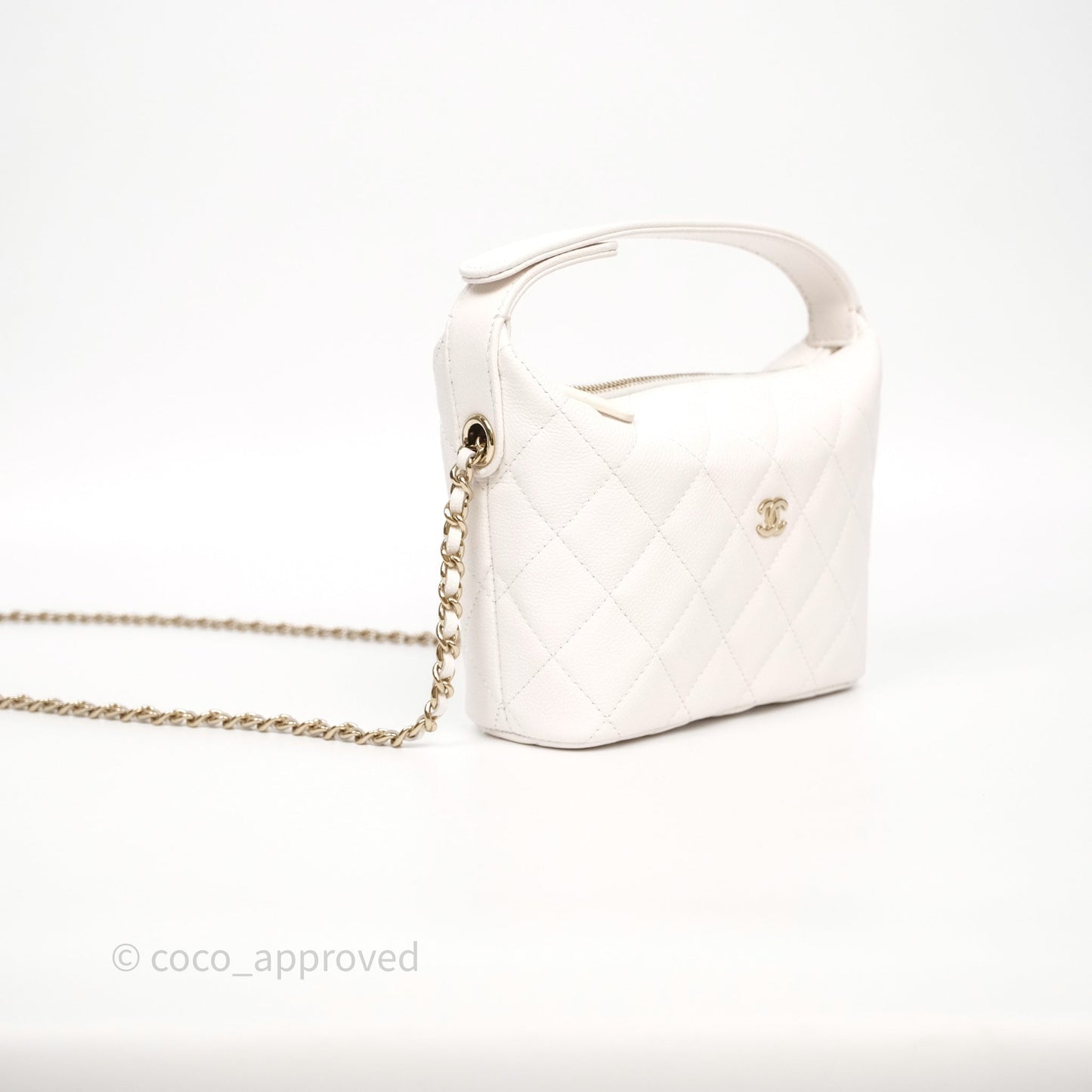 Chanel Quilted Hobo With Chain White Caviar Gold Hardware