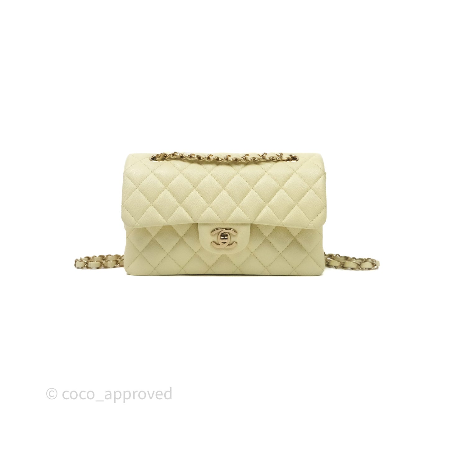 Chanel Small Classic Quilted Flap Yellow Caviar Gold Hardware