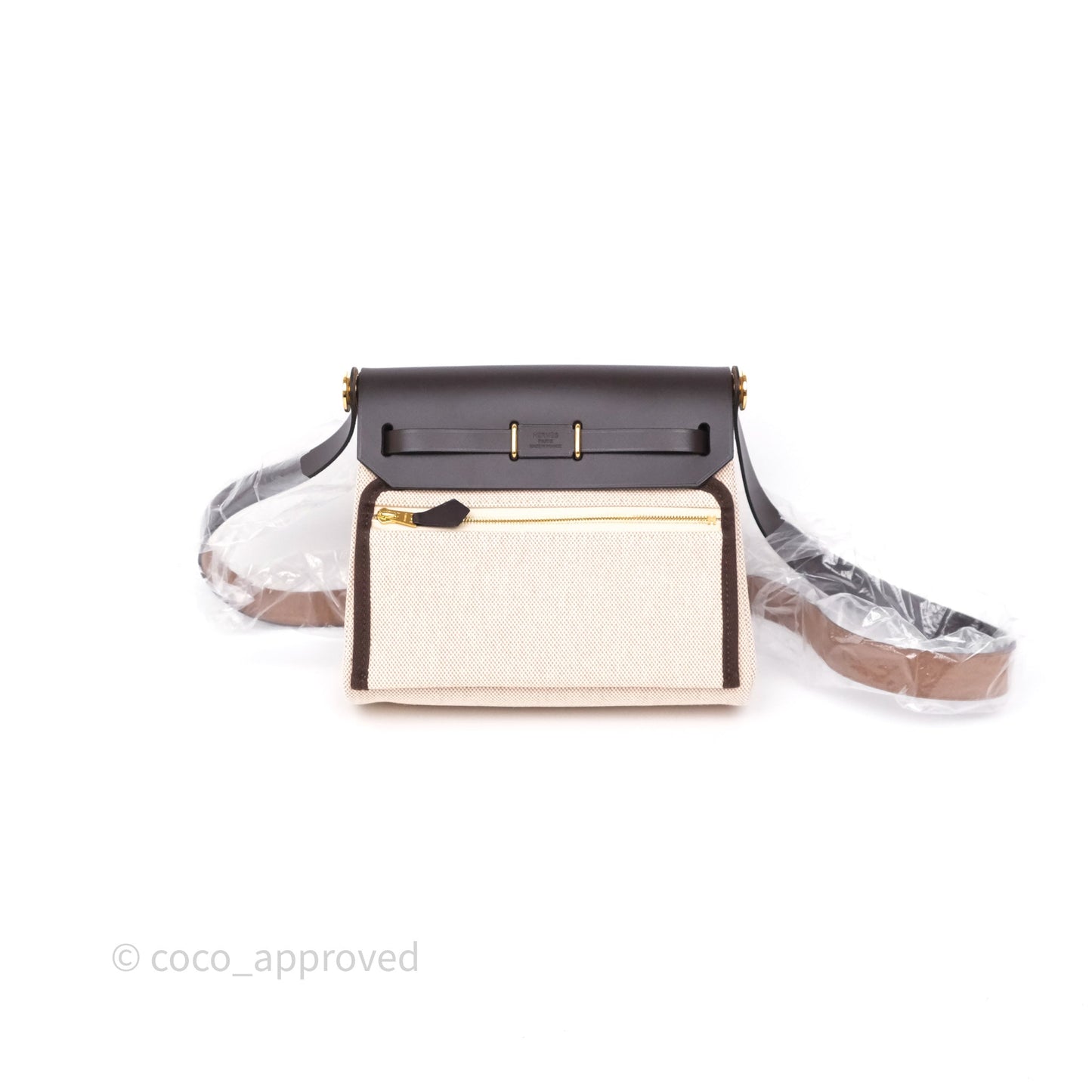 Hermès Herbag Zip 20 Mini Ecru Beige 14/ Ebene 46 Canvas Gold Hardware