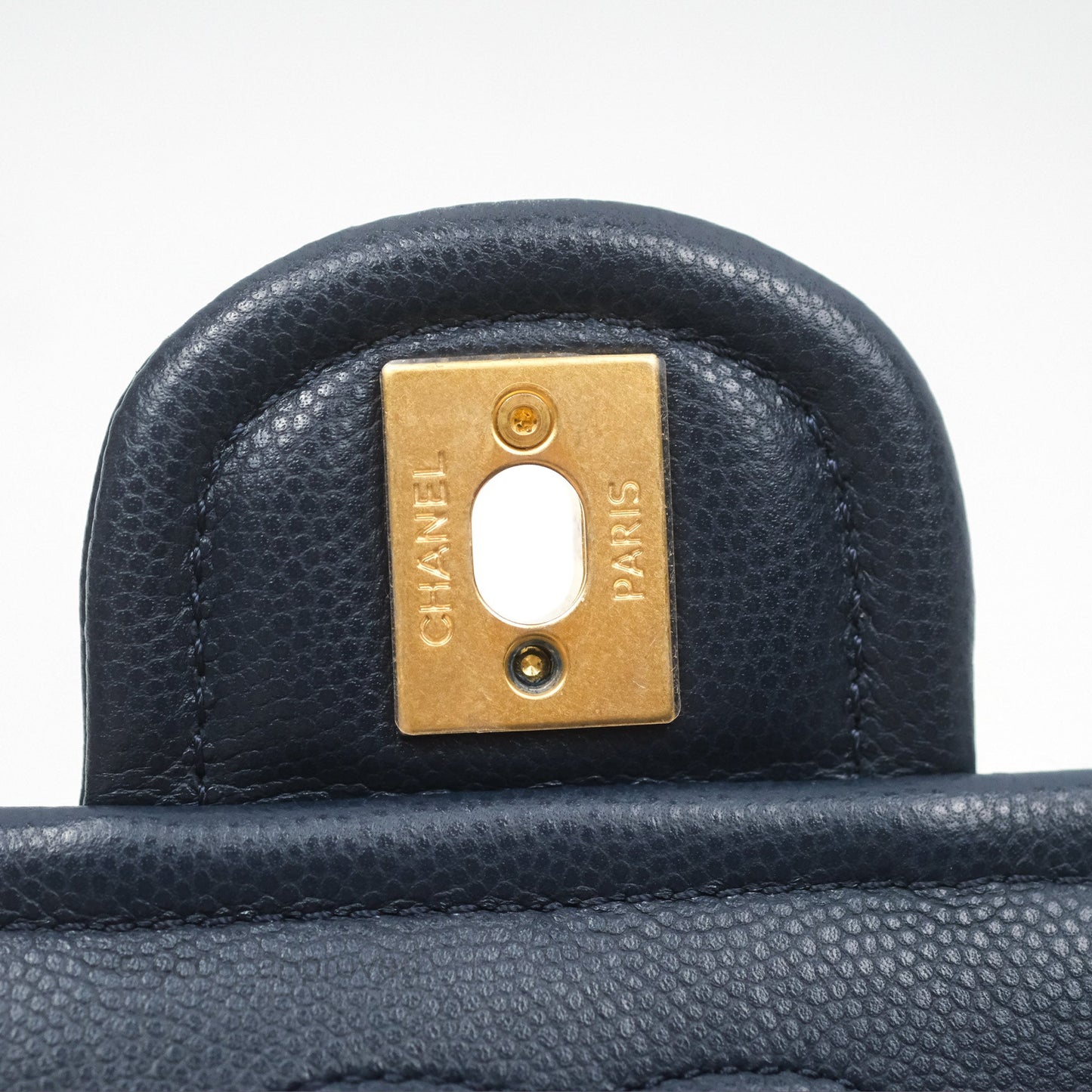 Chanel Mini Square Sweet Quilted Flap Navy Caviar Aged Gold Hardware 21P