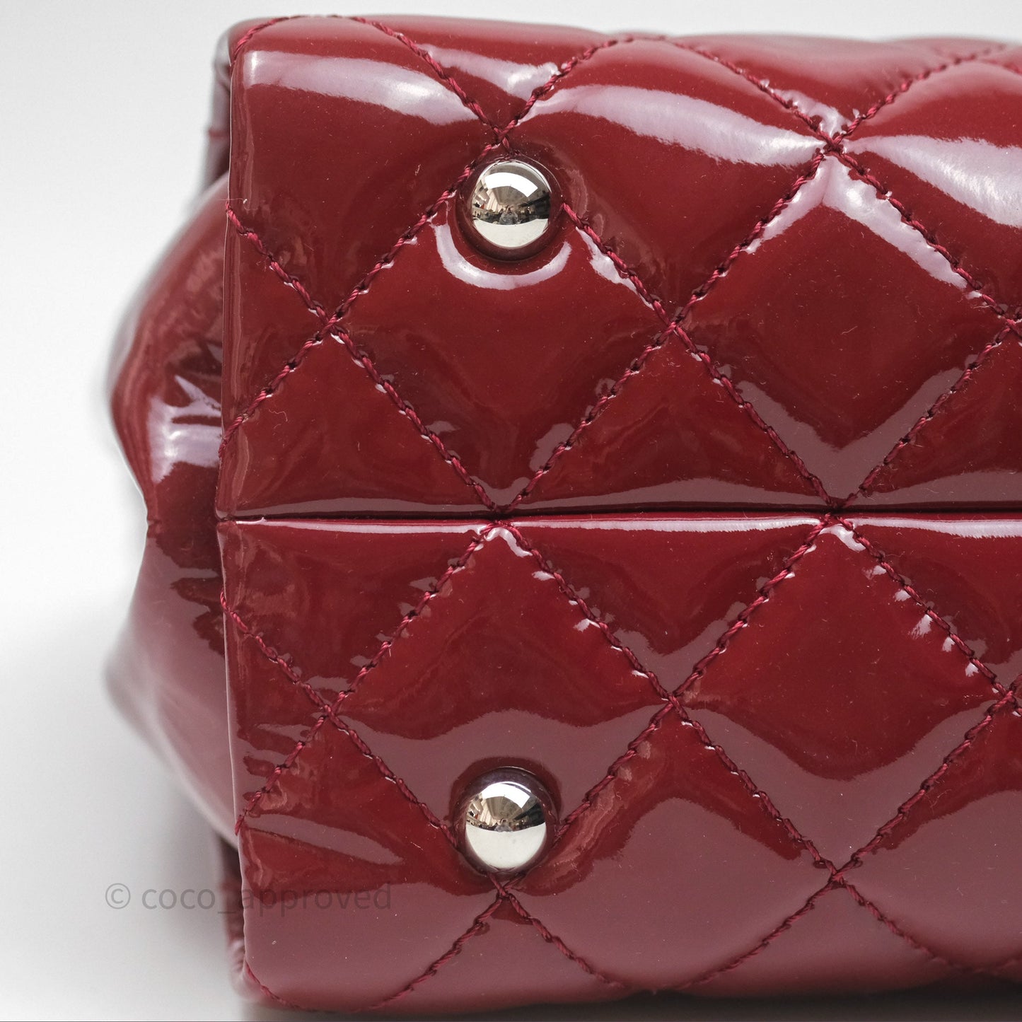 Chanel CC Shopping Tote Bag Red Patent Silver Hardware