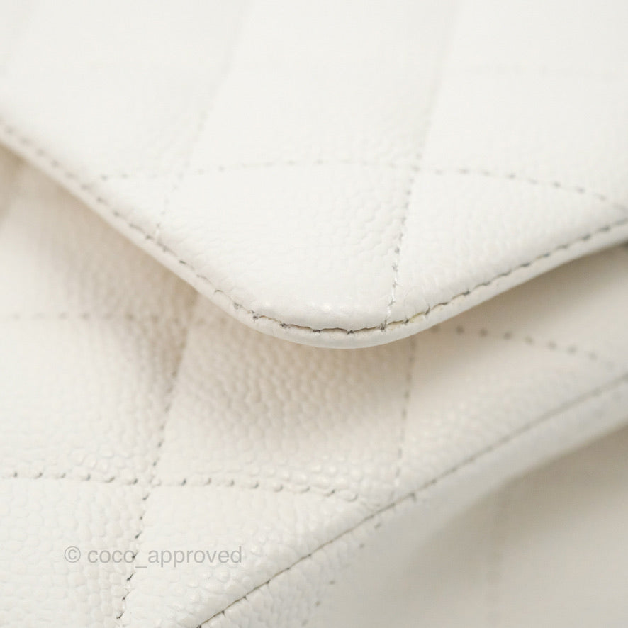Chanel Classic M/L Medium Double Flap White Caviar Silver Hardware