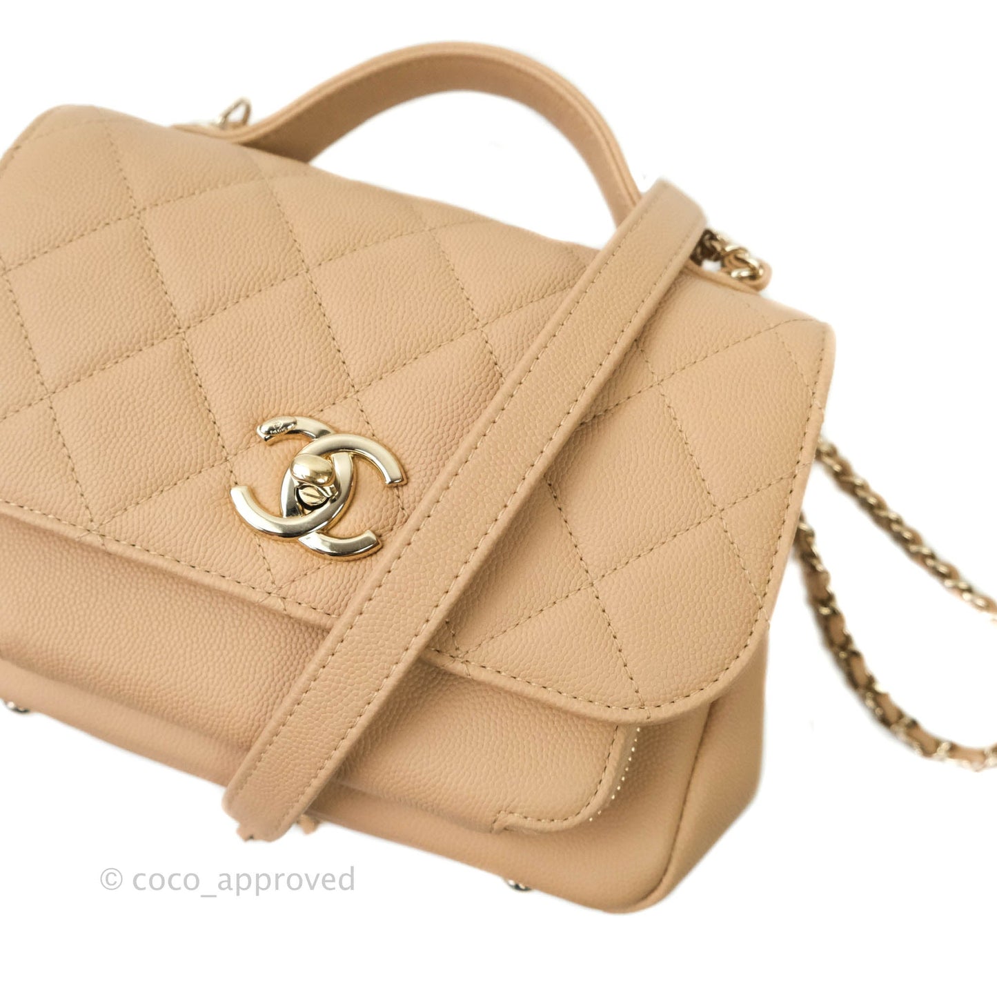 Chanel Quilted Small Business Affinity Flap Beige Caviar Light Gold Hardware