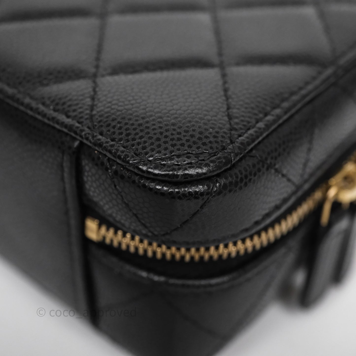 Chanel Quilted CC Coins Purse Chain Camera Case Black Caviar Aged Gold Hardware