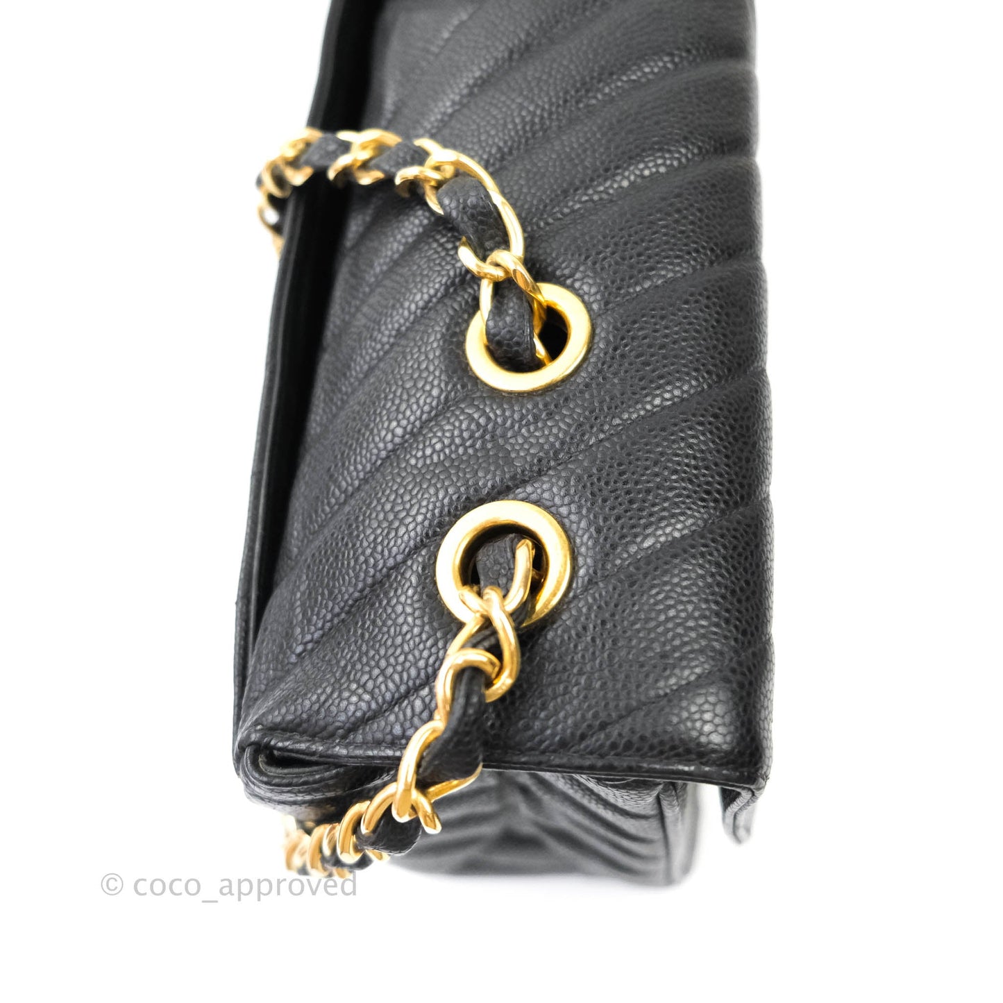 Chanel Vintage Chevron Maxi Classic Flap Black Caviar 24K Gold Hardware