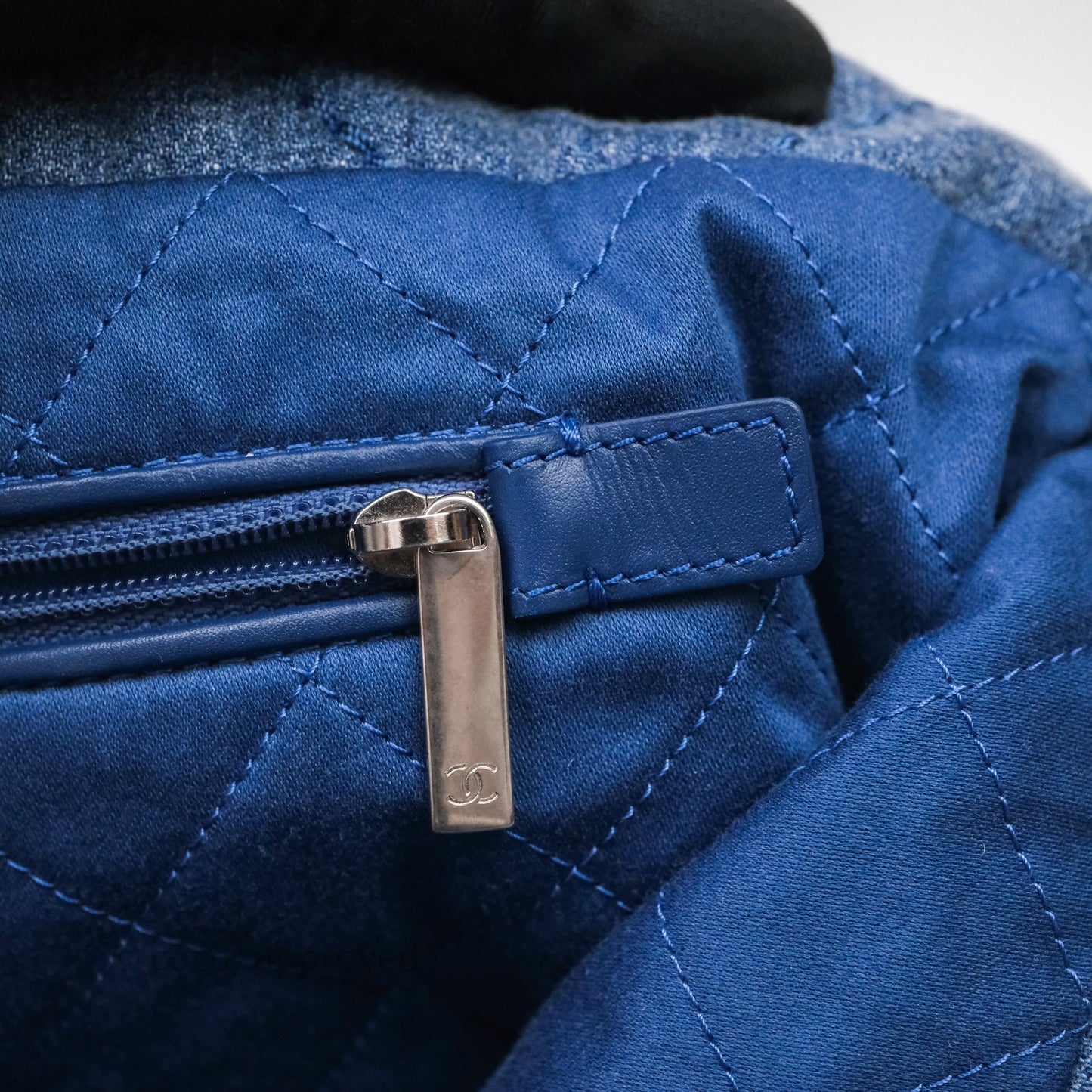 Chanel 22 Small Pearl Studded Denim Silver Hardware