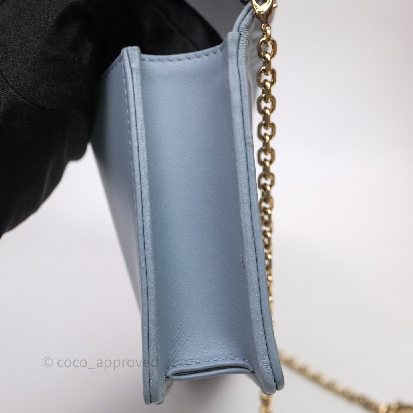 Christian Dior Lady Dior Pouch with Chain Blue Grey Cannage Lambskin Gold Hardware