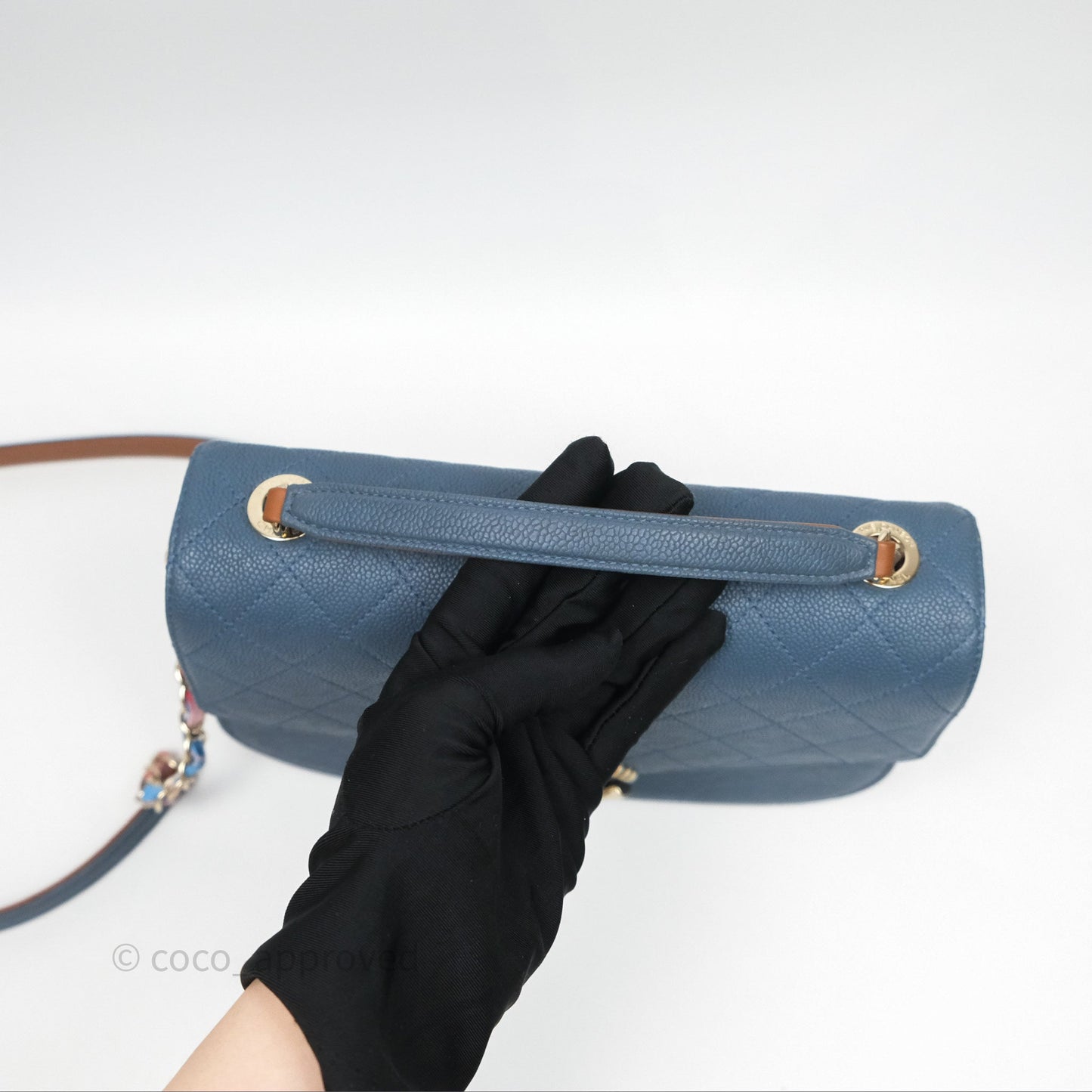 Chanel Medium Cuba Top Handle Flap Bag Blue Caviar Gold Hardware